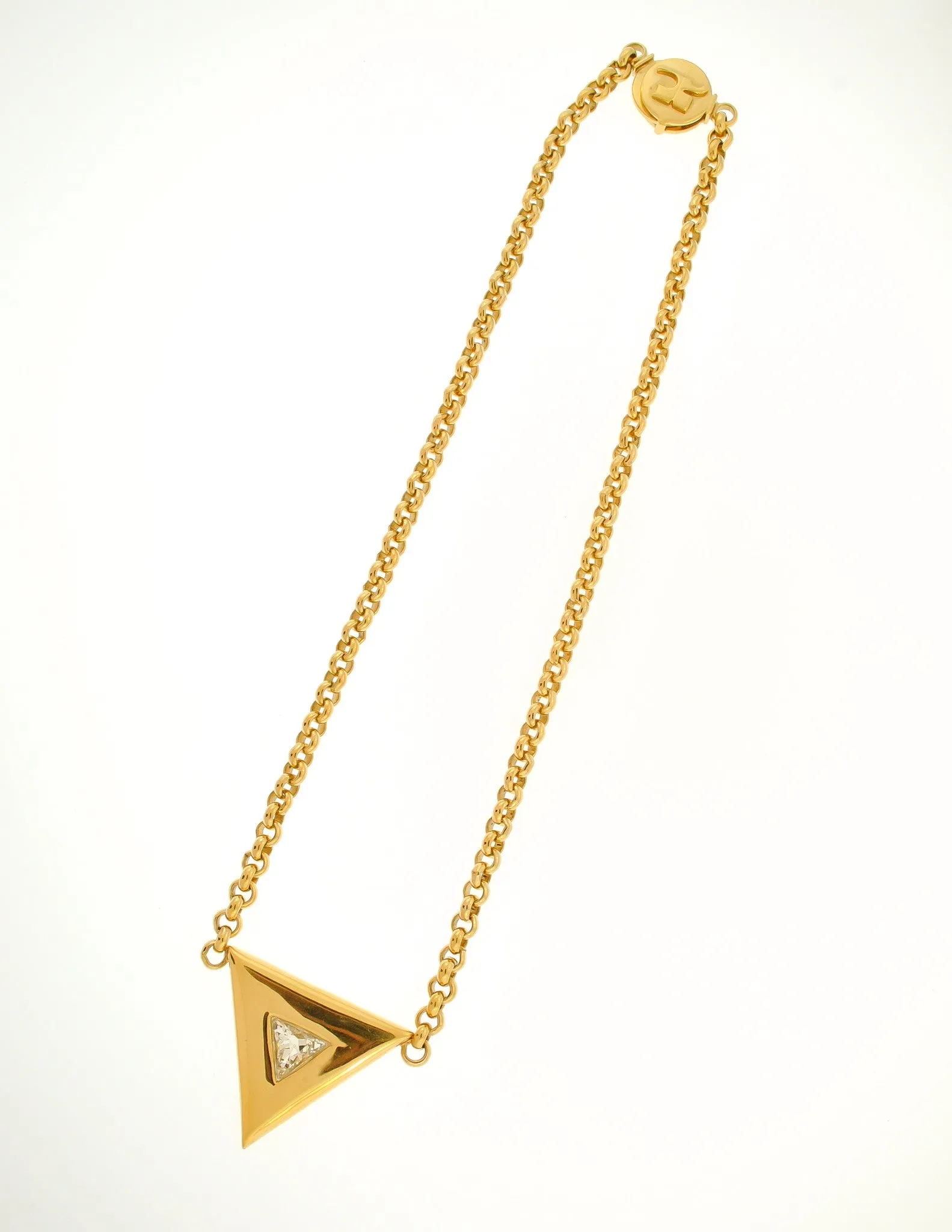 Courrges Vintage Gold Rhinestone Triangle Necklace