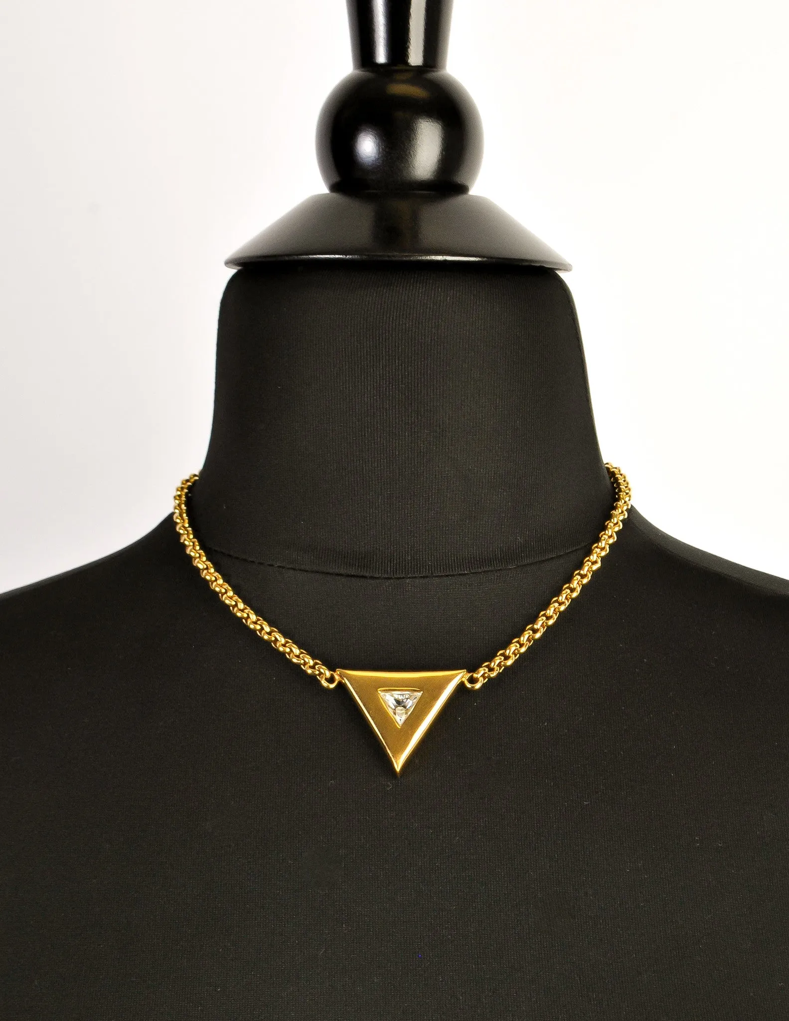 Courrges Vintage Gold Rhinestone Triangle Necklace