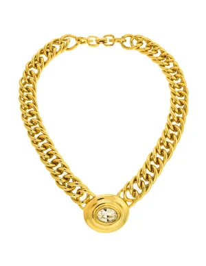Givenchy Vintage Oval Rhinestone Gold Chain Collar Necklace