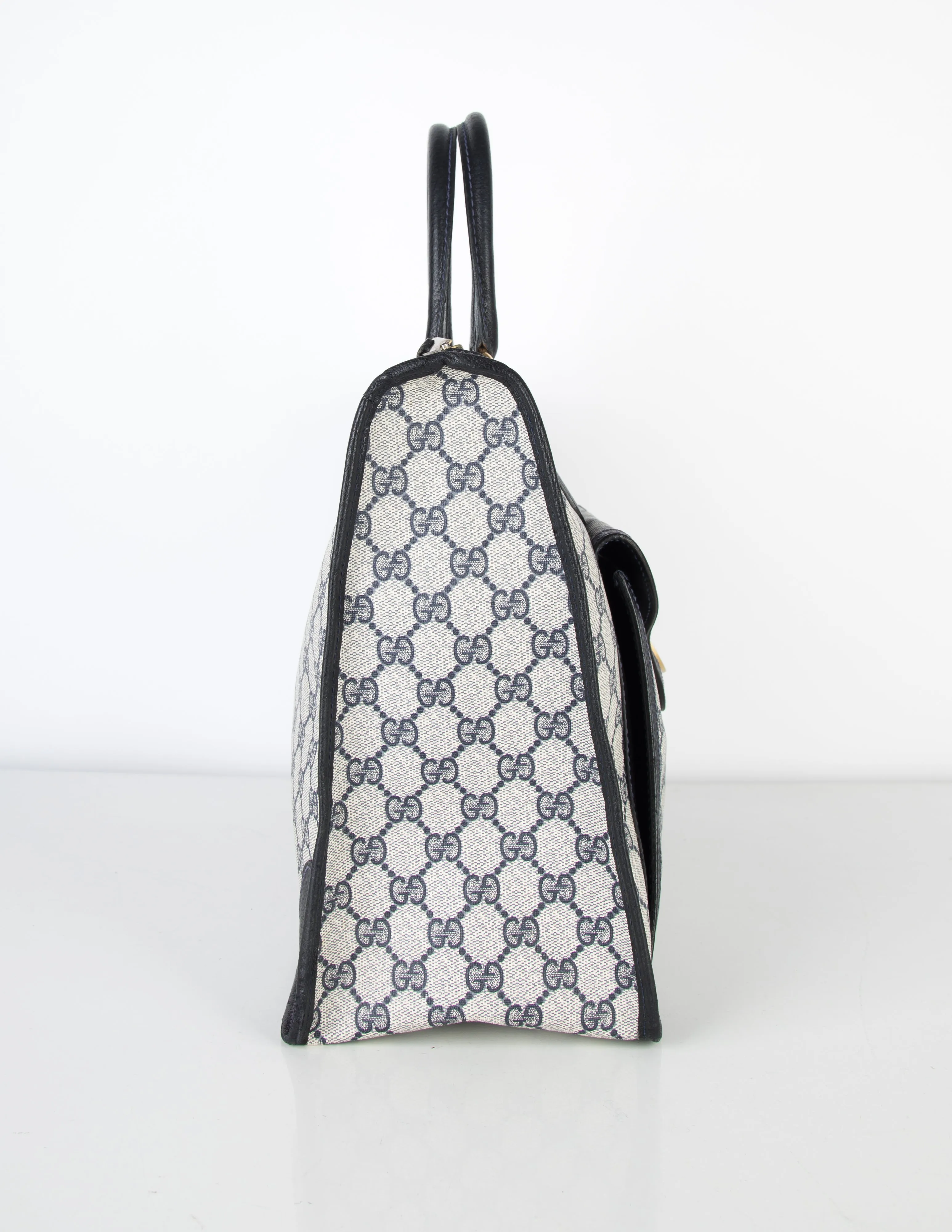 Gucci Vintage 1970s Blue Monogram Large Top Handle Tote Bag