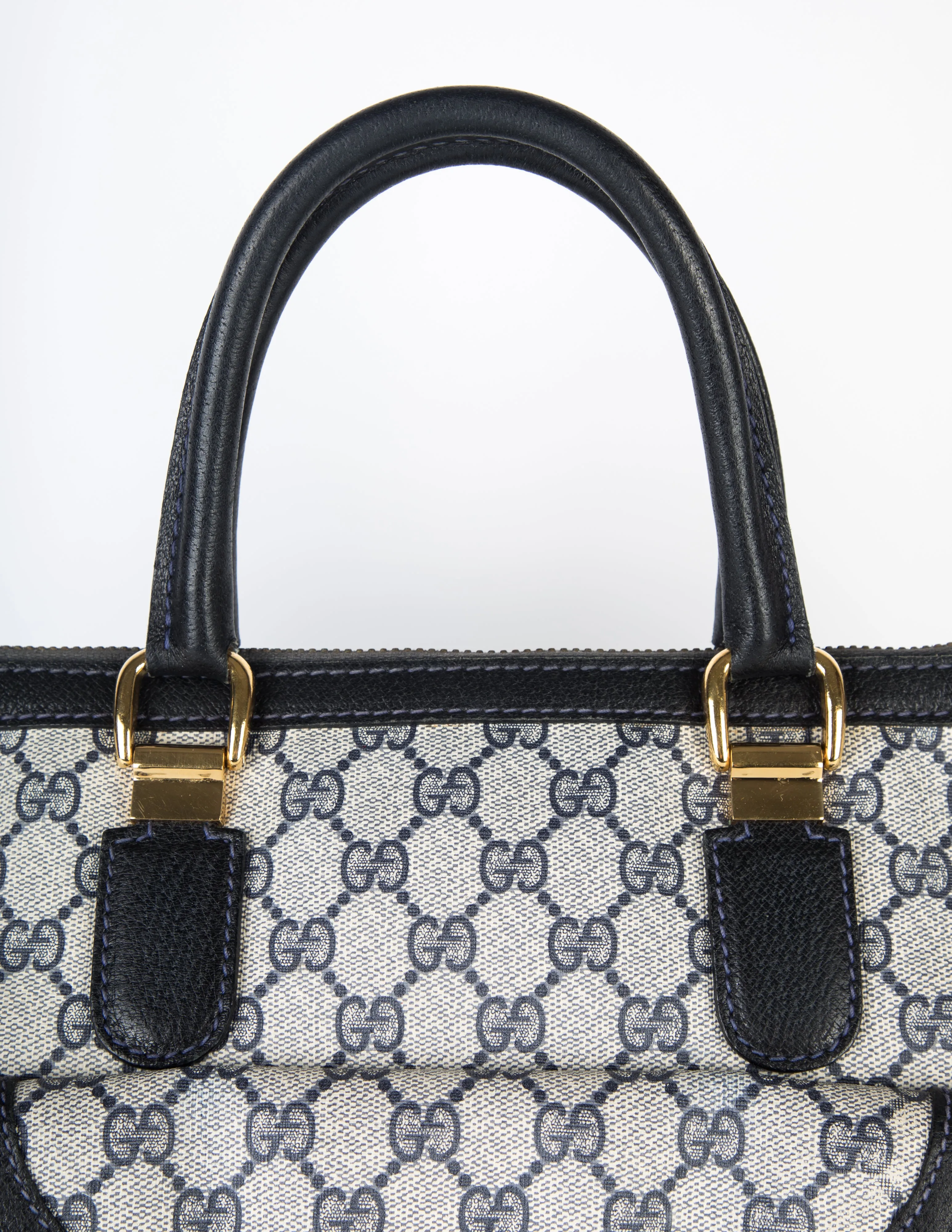 Gucci Vintage 1970s Blue Monogram Large Top Handle Tote Bag