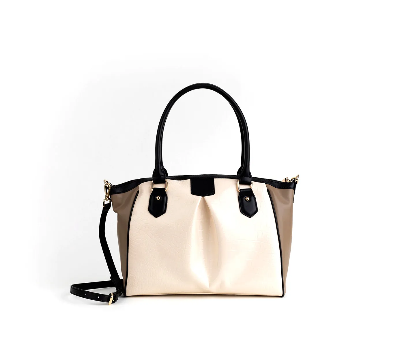 Gunas New York Madison Beige Trio Croc Vegan Shoulder Bag