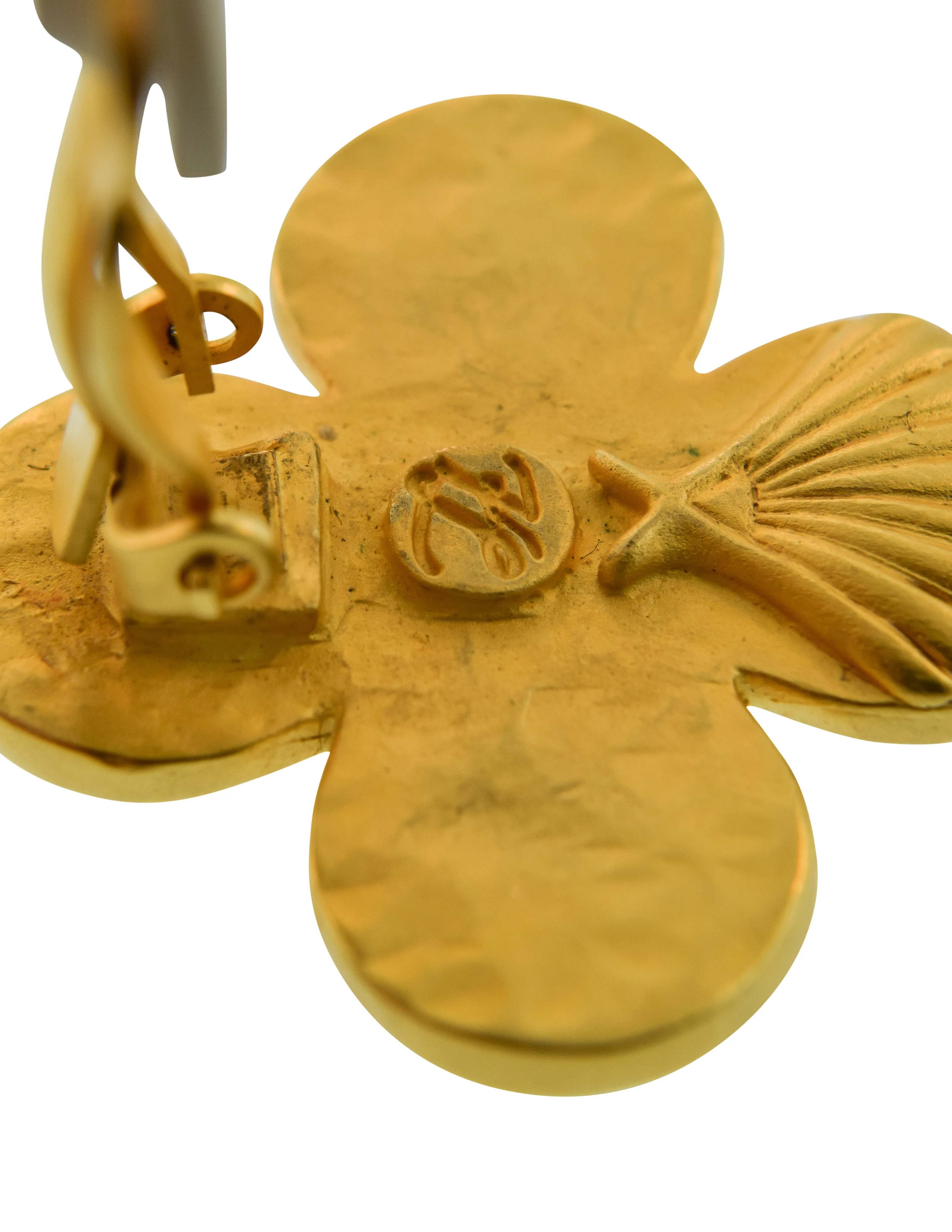 Karl Lagerfeld Vintage Brushed Gold Four Leaf Clover Earrings