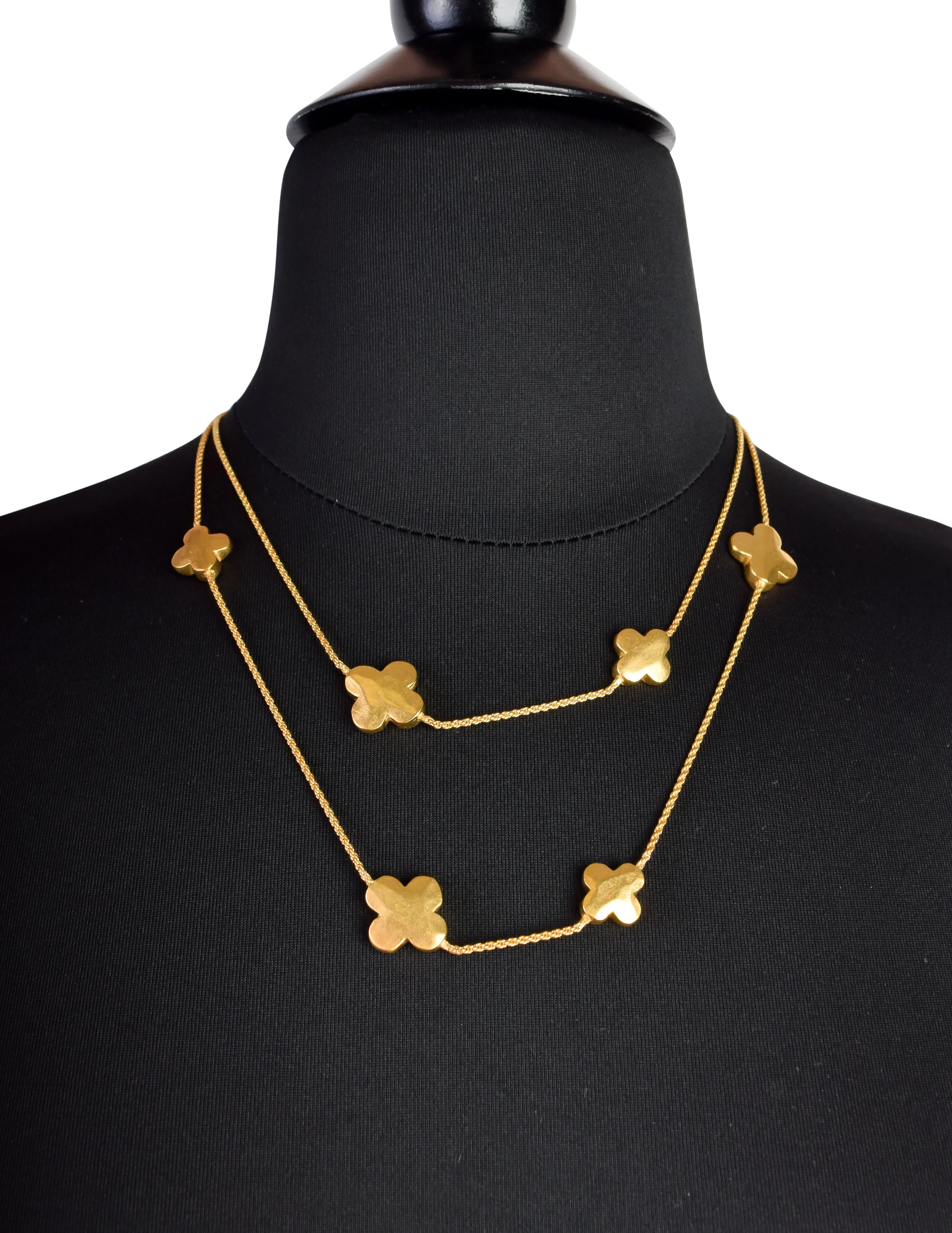 Karl Lagerfeld Vintage Brushed Gold Four Leaf Clover Necklace