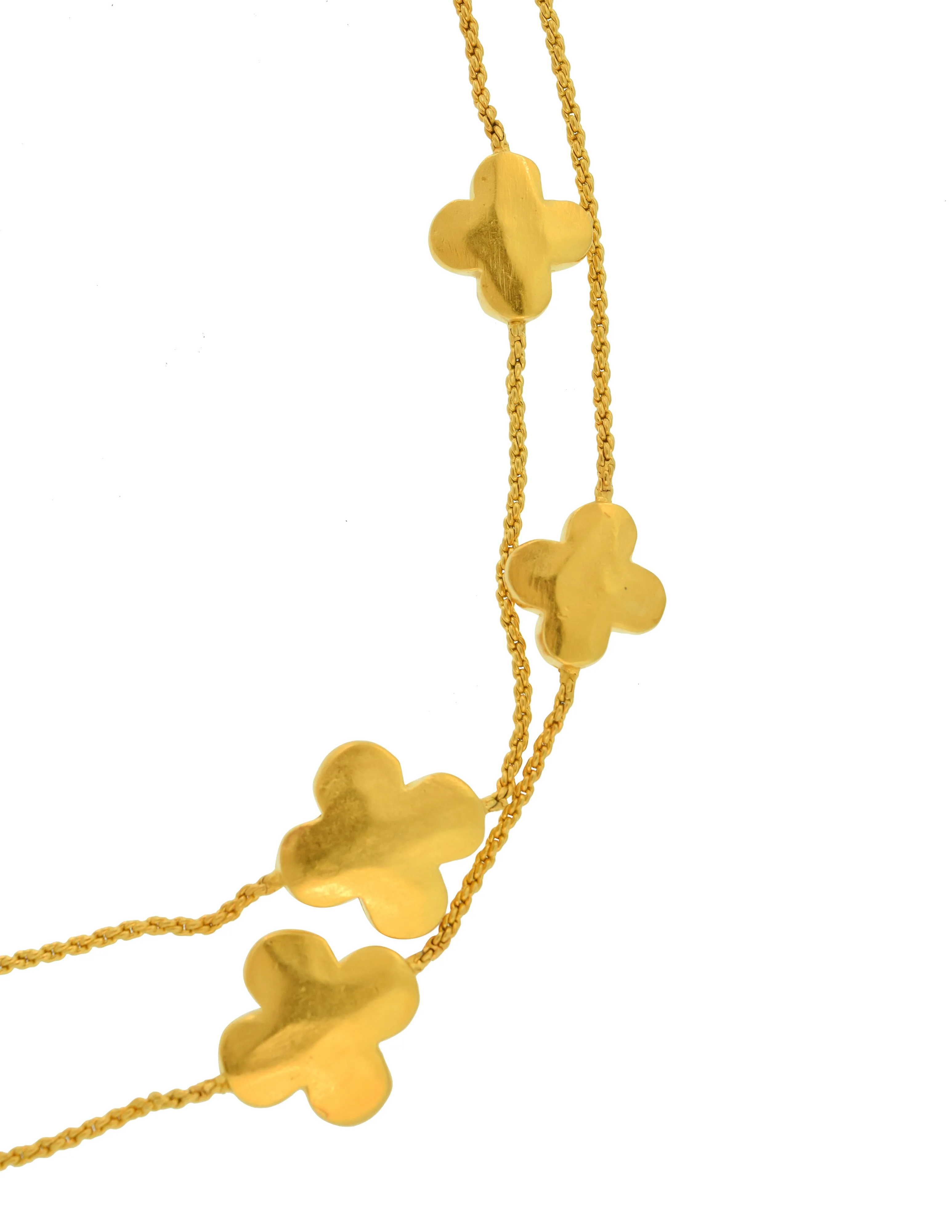Karl Lagerfeld Vintage Brushed Gold Four Leaf Clover Necklace