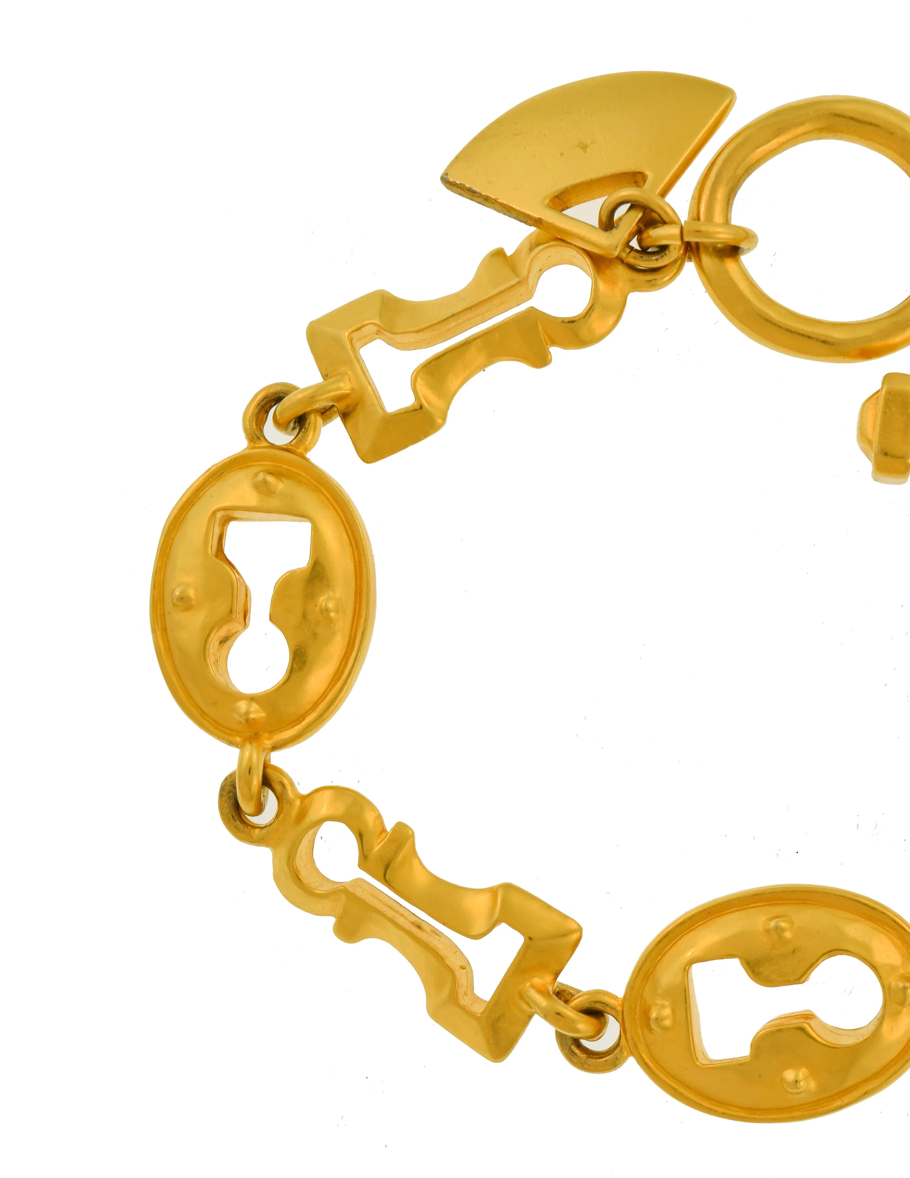 Karl Lagerfeld Vintage Brushed Gold Surrealist Keyhole Charm Link Bracelet