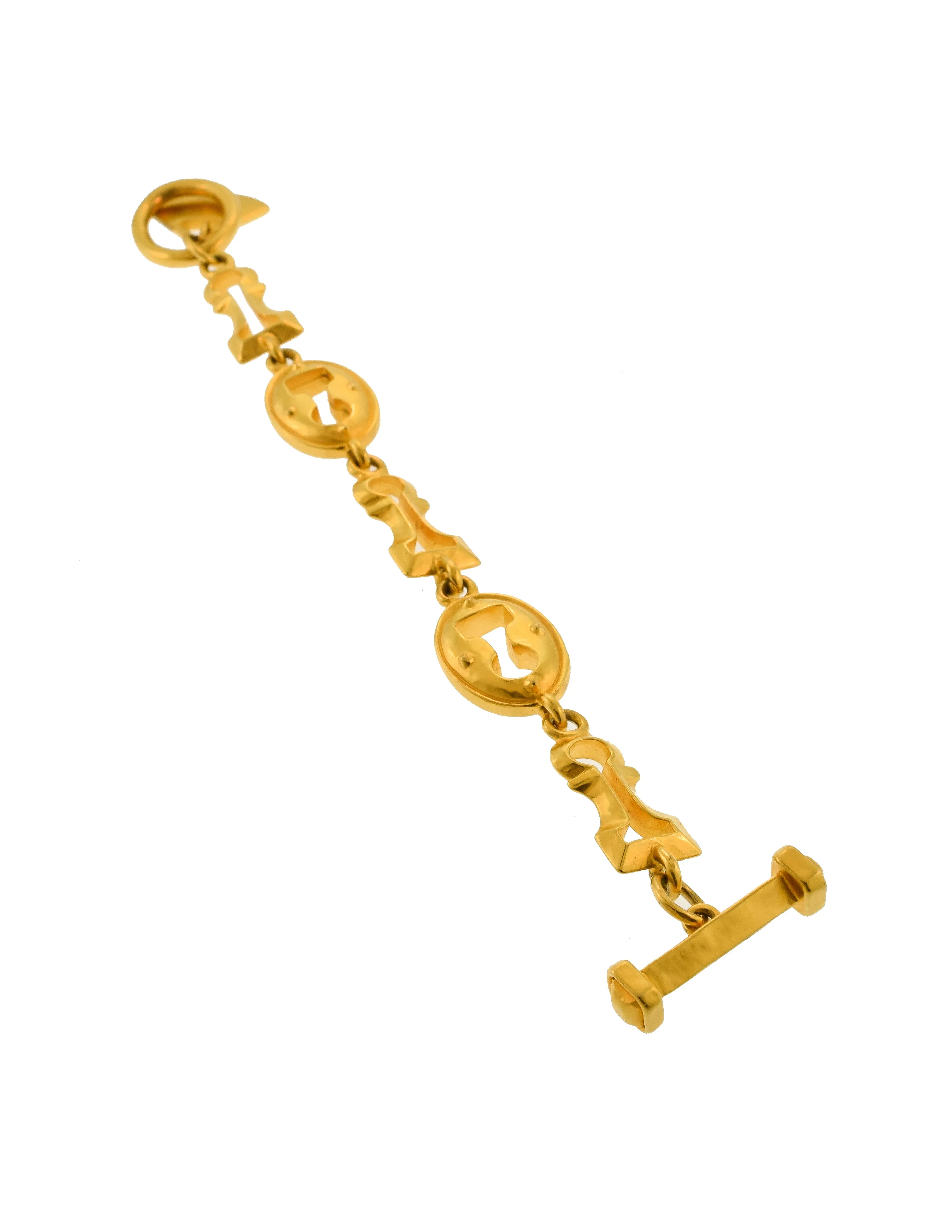 Karl Lagerfeld Vintage Brushed Gold Surrealist Keyhole Charm Link Bracelet