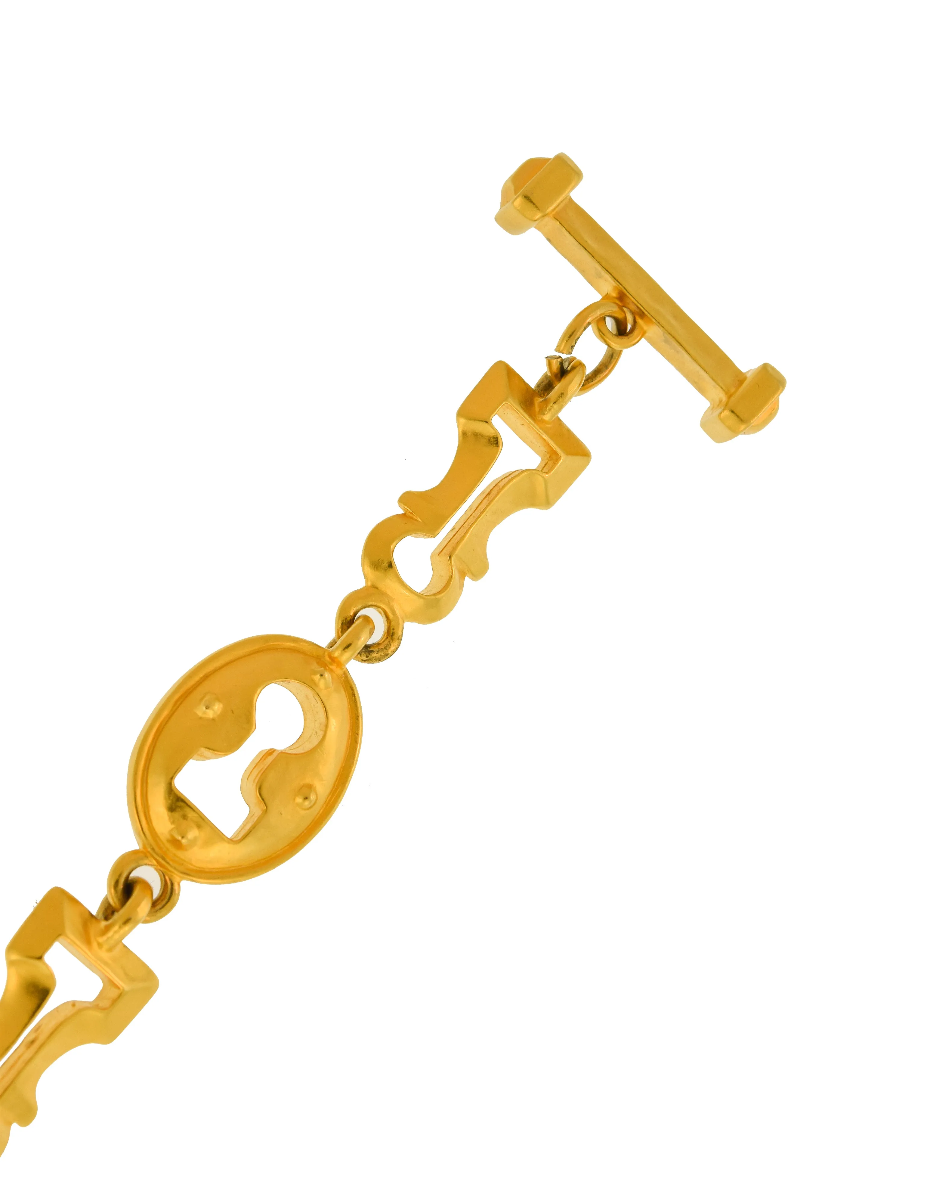 Karl Lagerfeld Vintage Brushed Gold Surrealist Keyhole Charm Link Bracelet