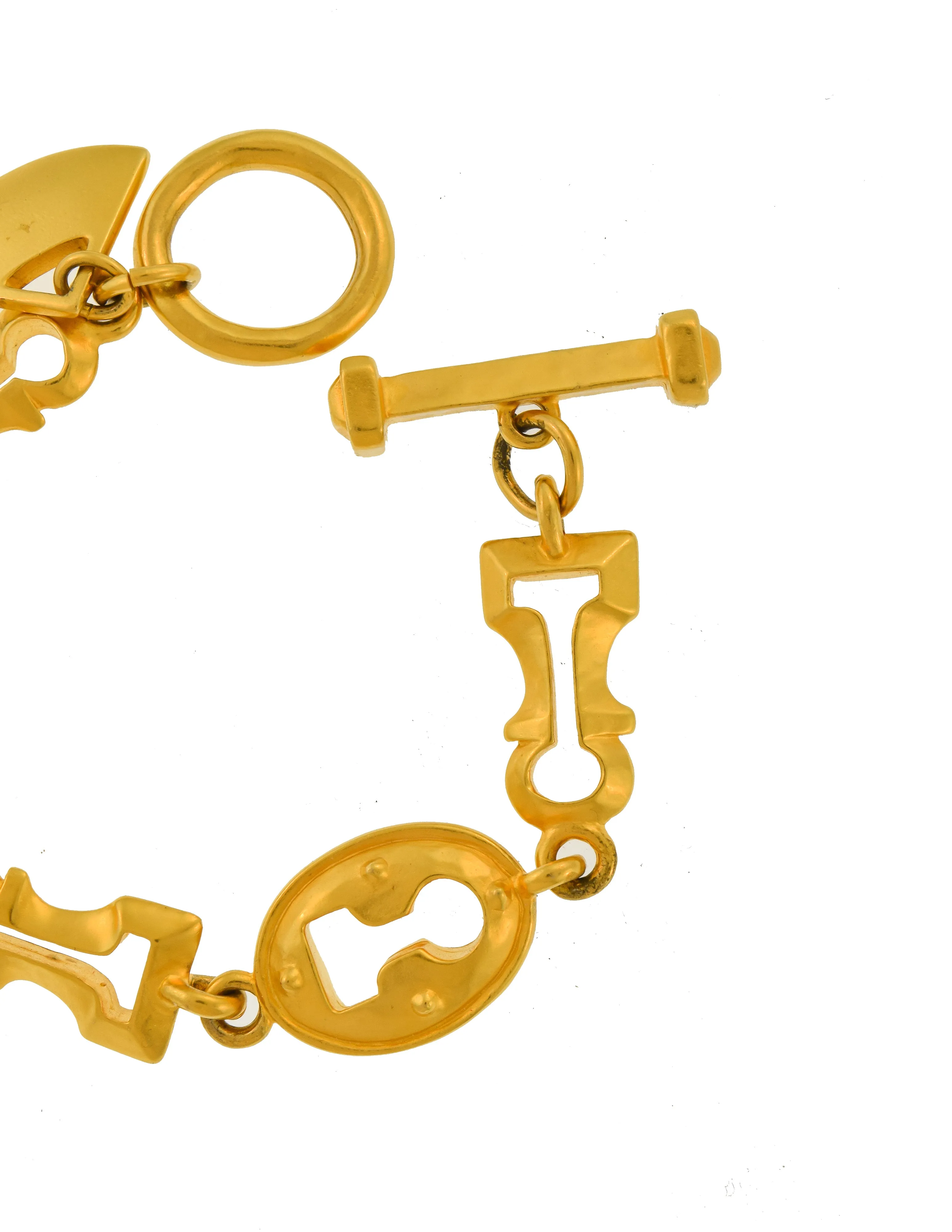 Karl Lagerfeld Vintage Brushed Gold Surrealist Keyhole Charm Link Bracelet