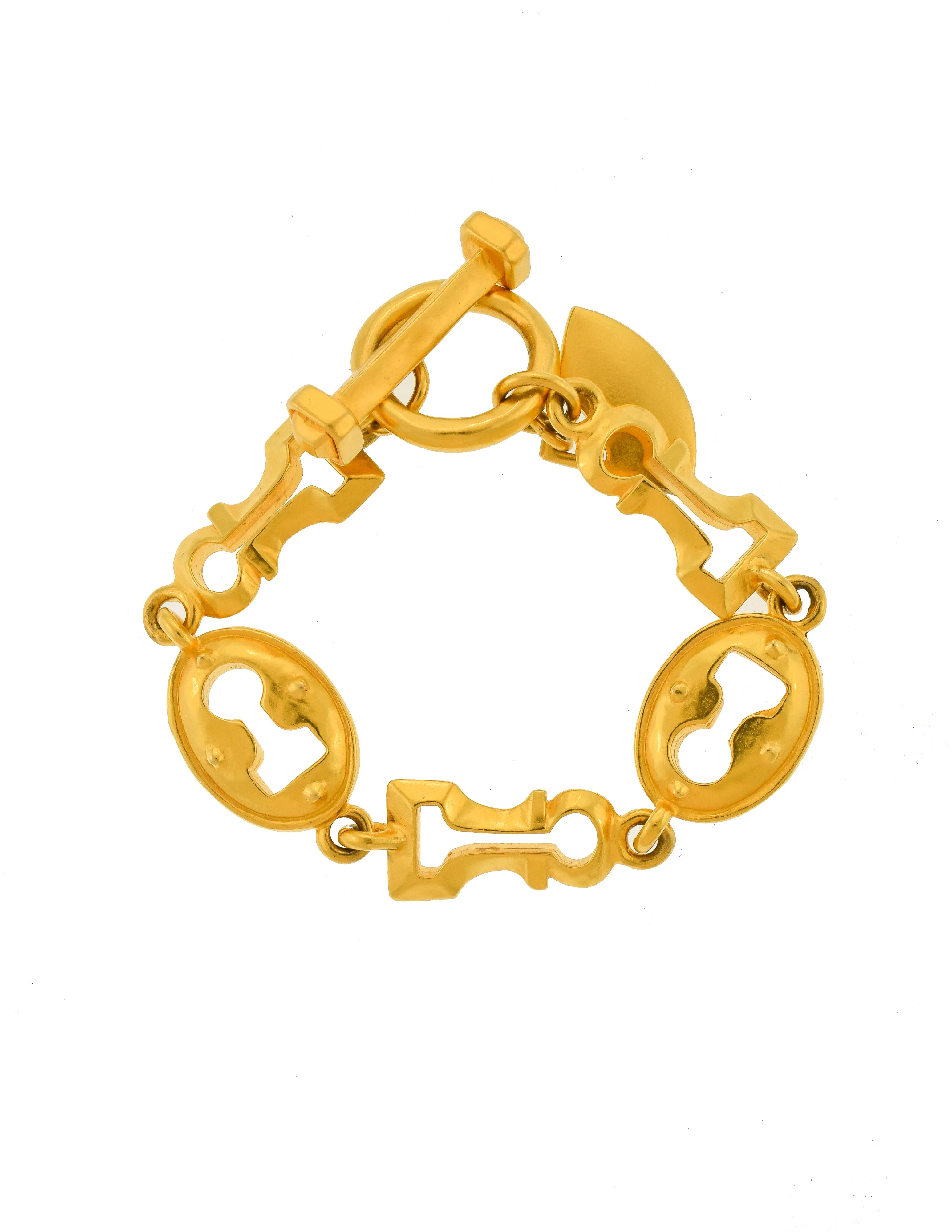 Karl Lagerfeld Vintage Brushed Gold Surrealist Keyhole Charm Link Bracelet