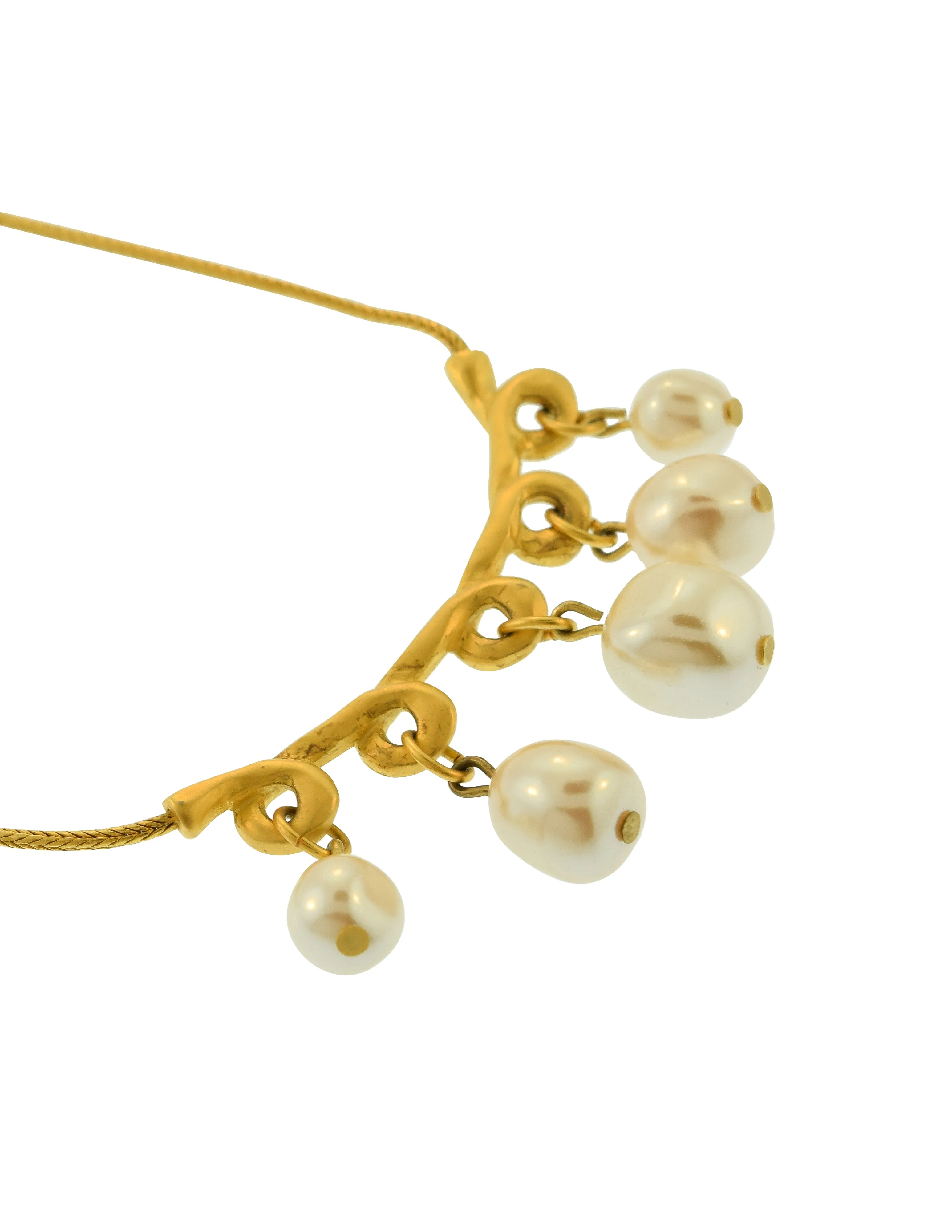 Karl Lagerfeld Vintage Dainty Brushed Gold Baroque Pearl Choker Necklace