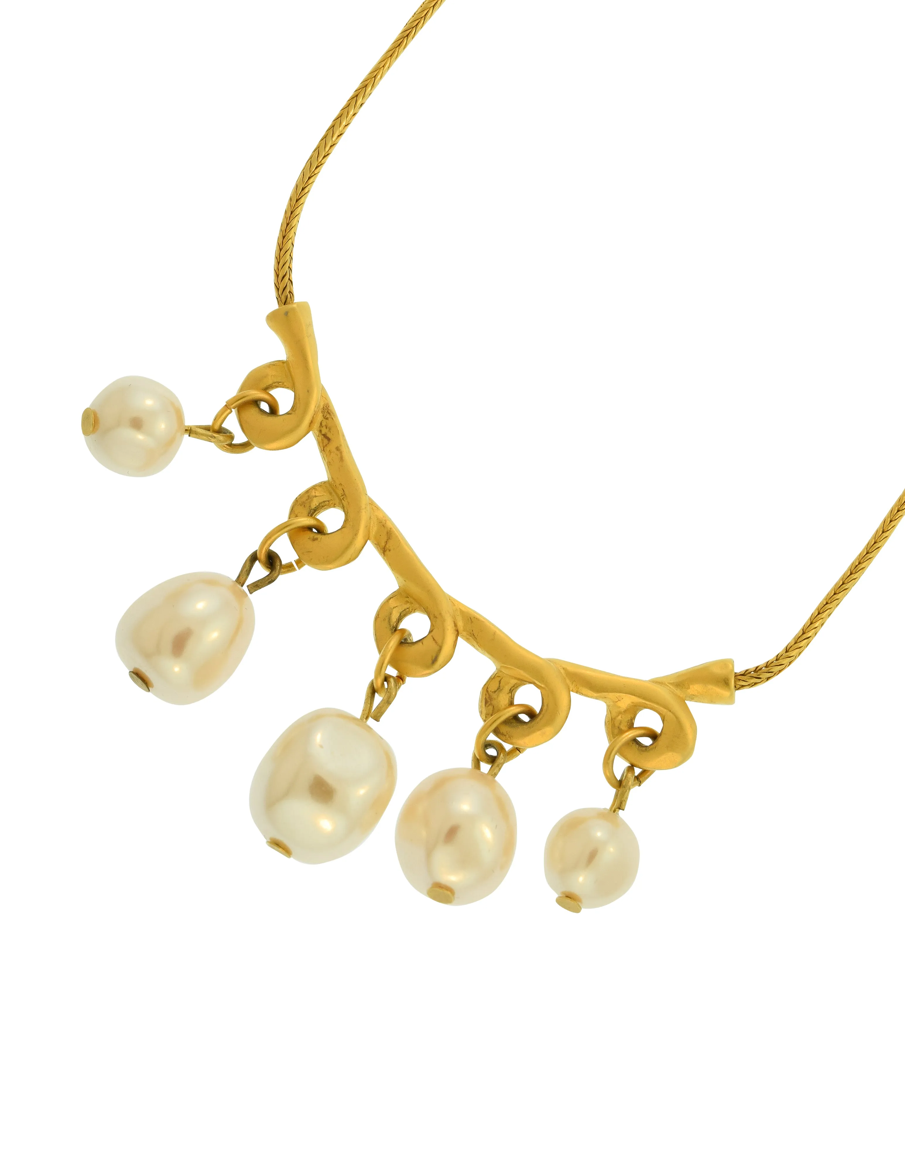 Karl Lagerfeld Vintage Dainty Brushed Gold Baroque Pearl Choker Necklace