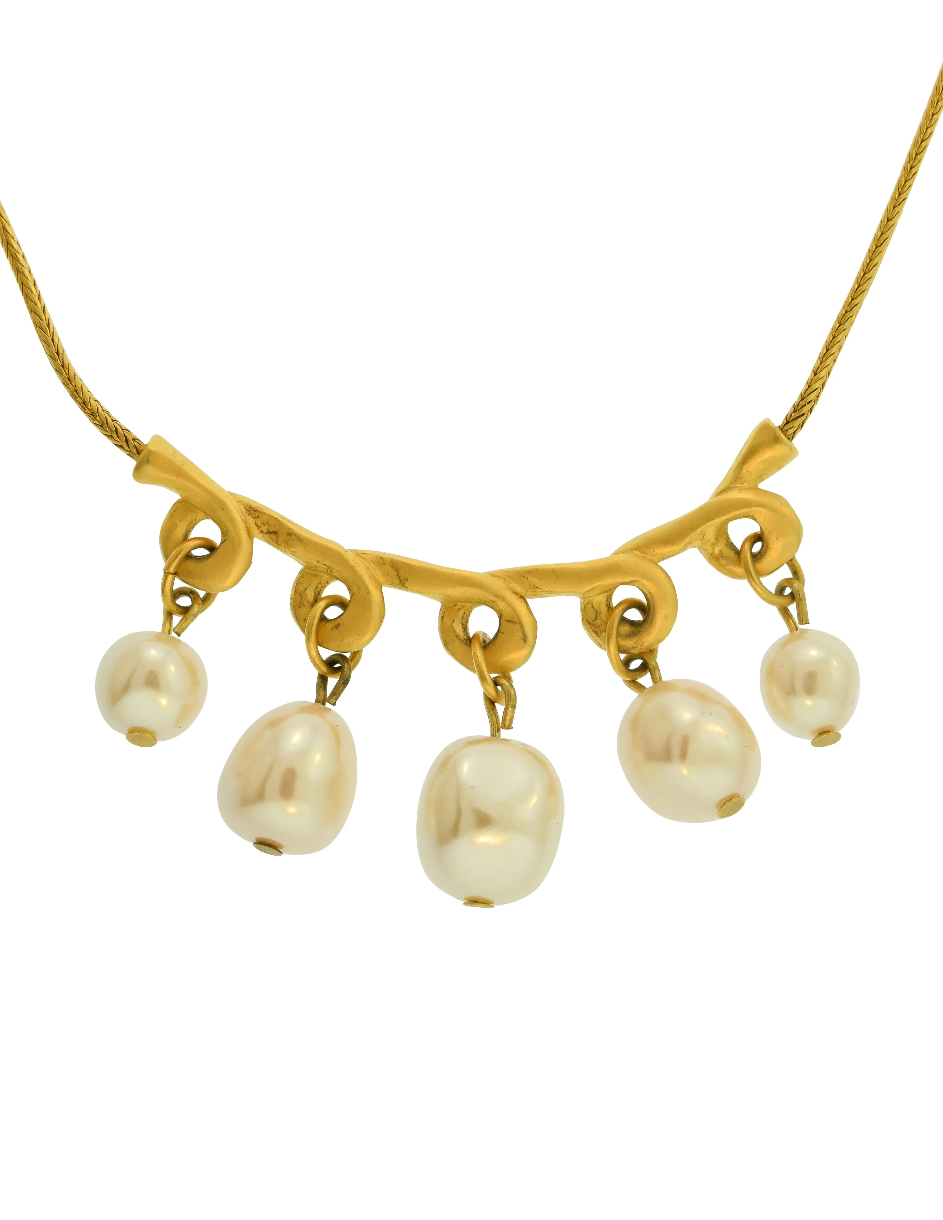 Karl Lagerfeld Vintage Dainty Brushed Gold Baroque Pearl Choker Necklace