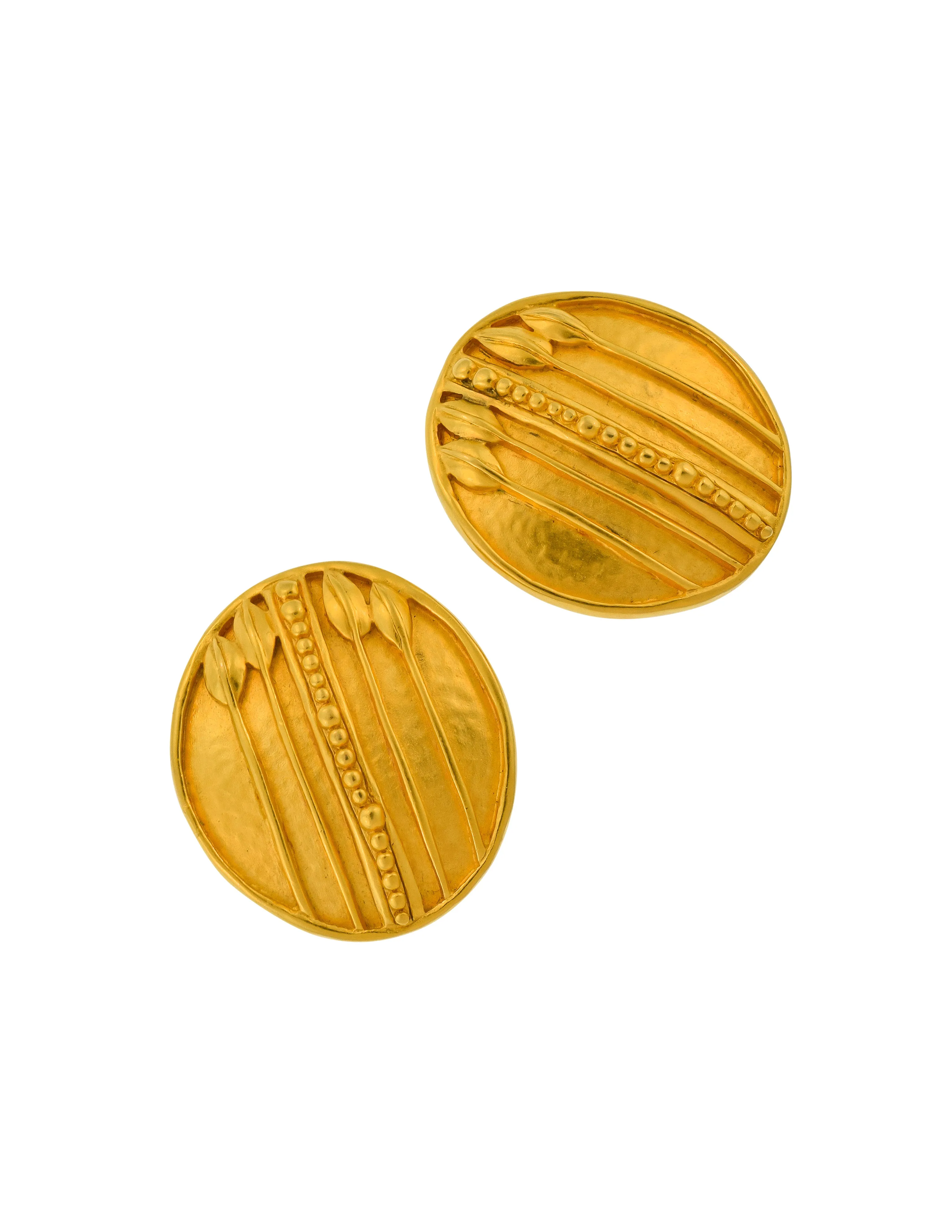 Karl Lagerfeld Vintage Large Brushed Gold Calla Lily Motif Earrings