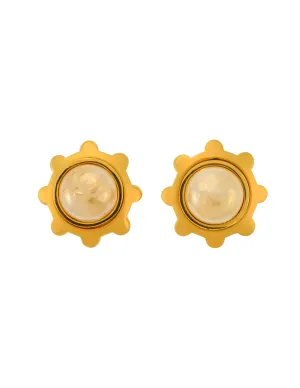 Karl Lagerfeld Vintage SS 1991 Brushed Gold Gear Frame Baroque Pearl Earrings