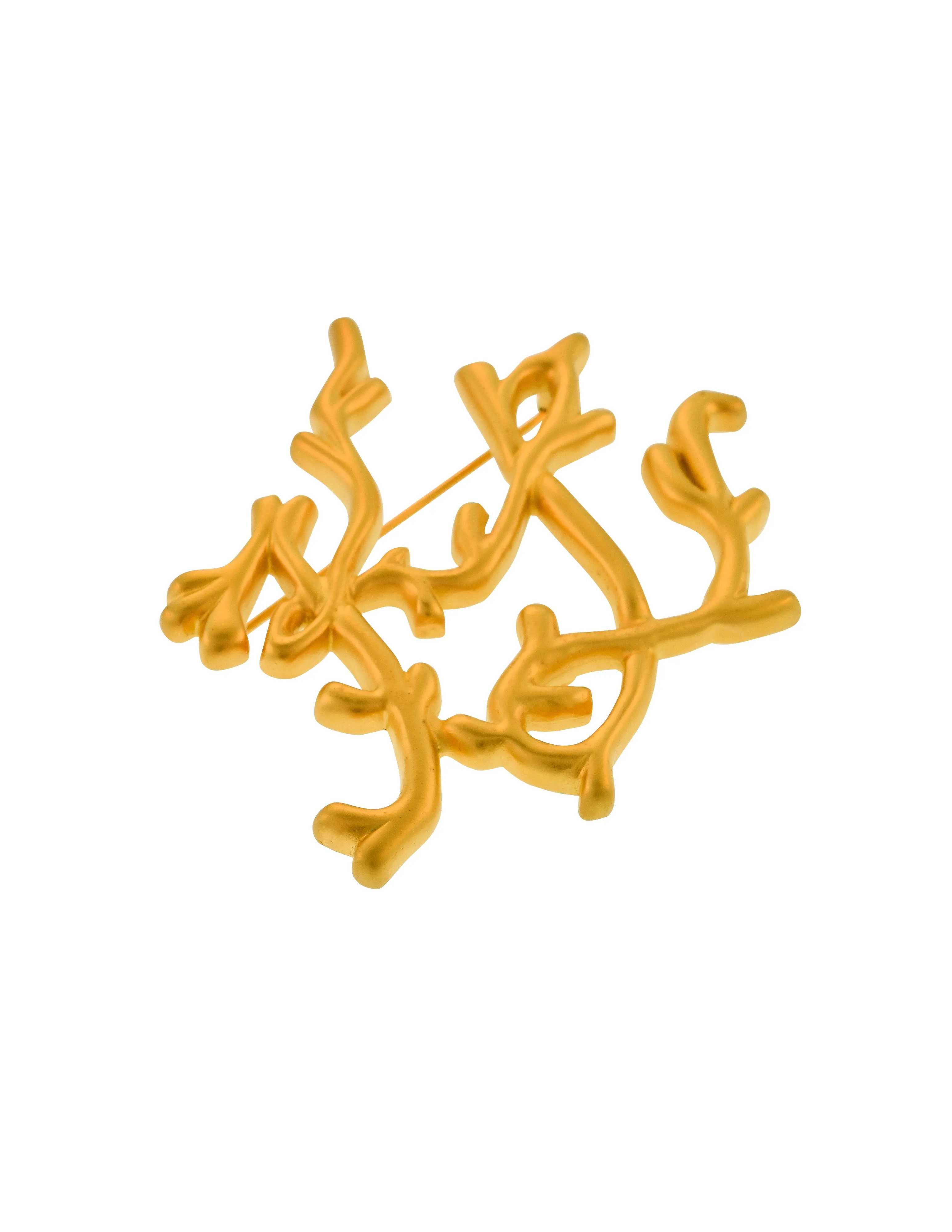 Karl Lagerfeld Vintage SS 1991 Brushed Gold Plated KL Logo Branch Brooch Pin