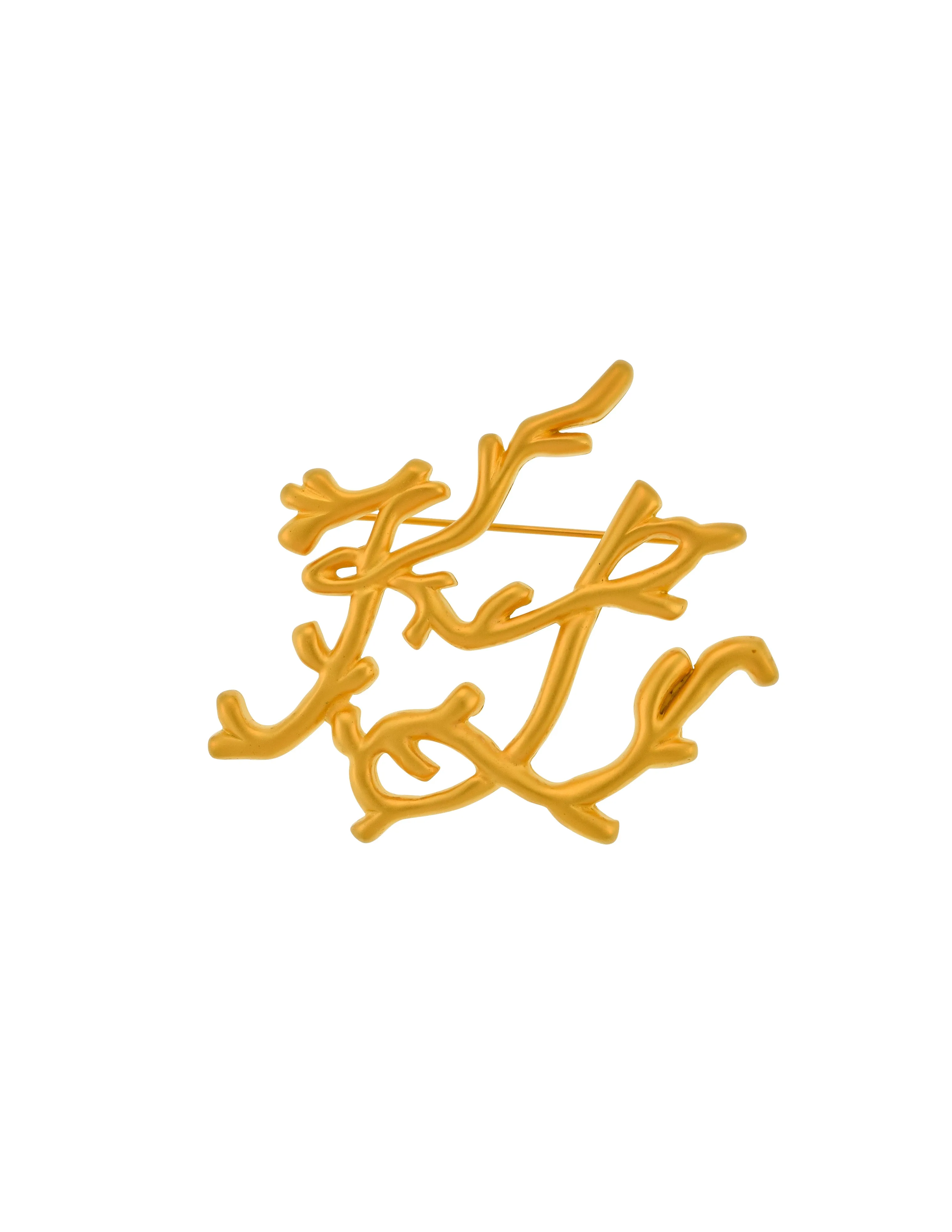 Karl Lagerfeld Vintage SS 1991 Brushed Gold Plated KL Logo Branch Brooch Pin
