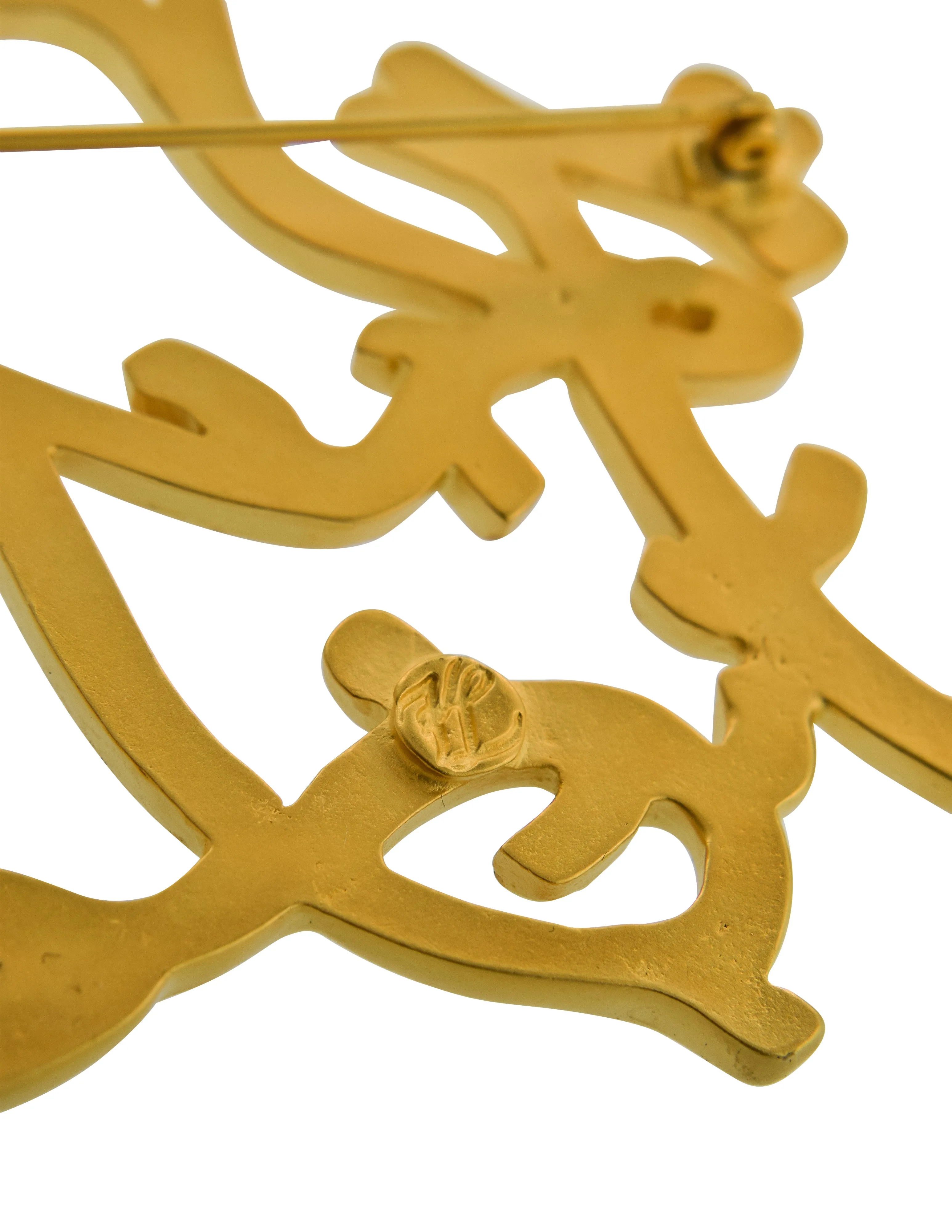 Karl Lagerfeld Vintage SS 1991 Brushed Gold Plated KL Logo Branch Brooch Pin