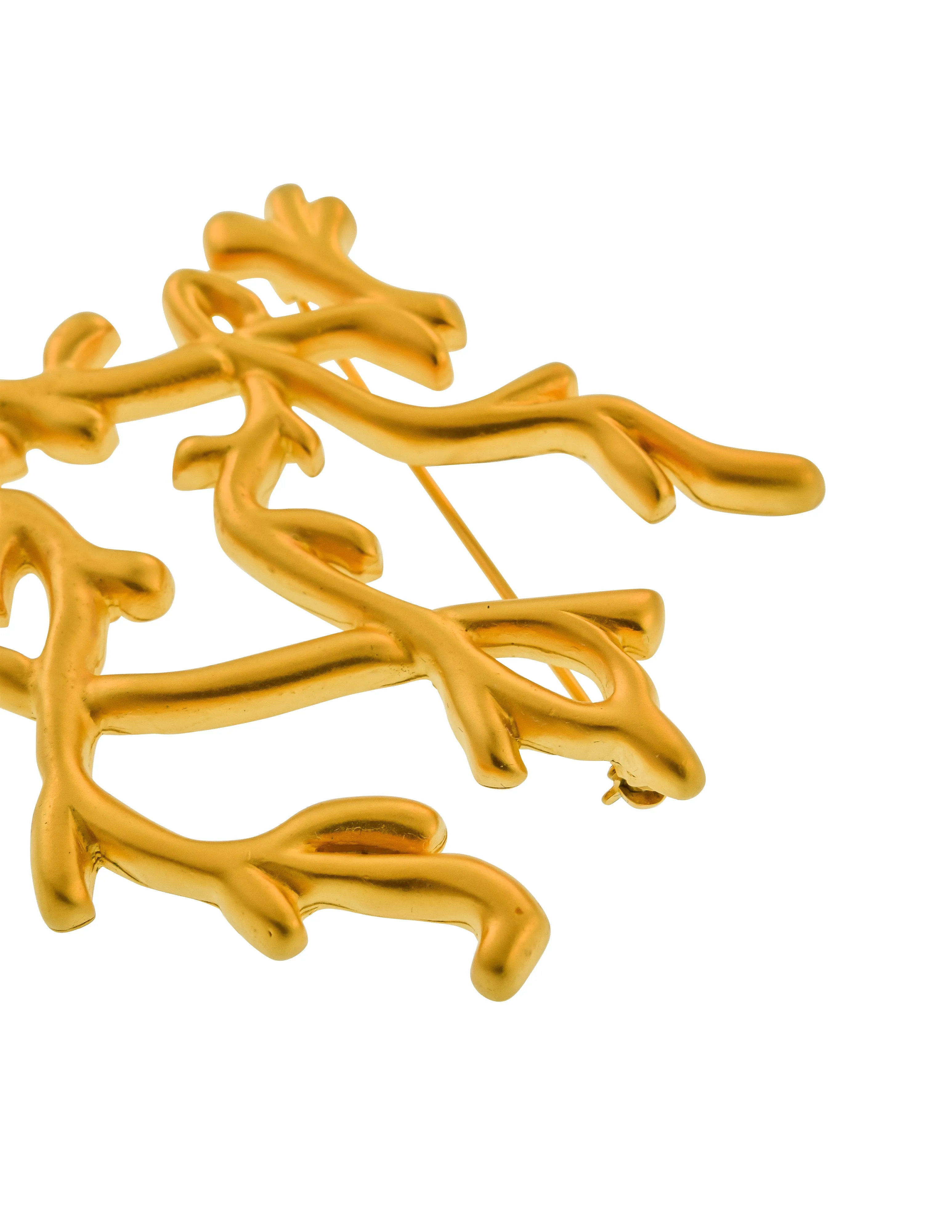 Karl Lagerfeld Vintage SS 1991 Brushed Gold Plated KL Logo Branch Brooch Pin