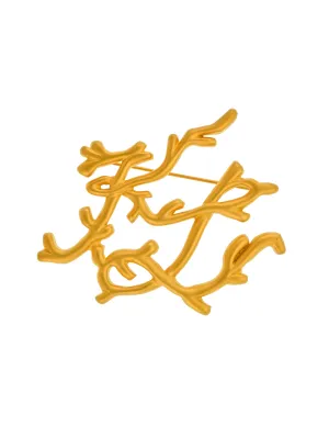 Karl Lagerfeld Vintage SS 1991 Brushed Gold Plated KL Logo Branch Brooch Pin