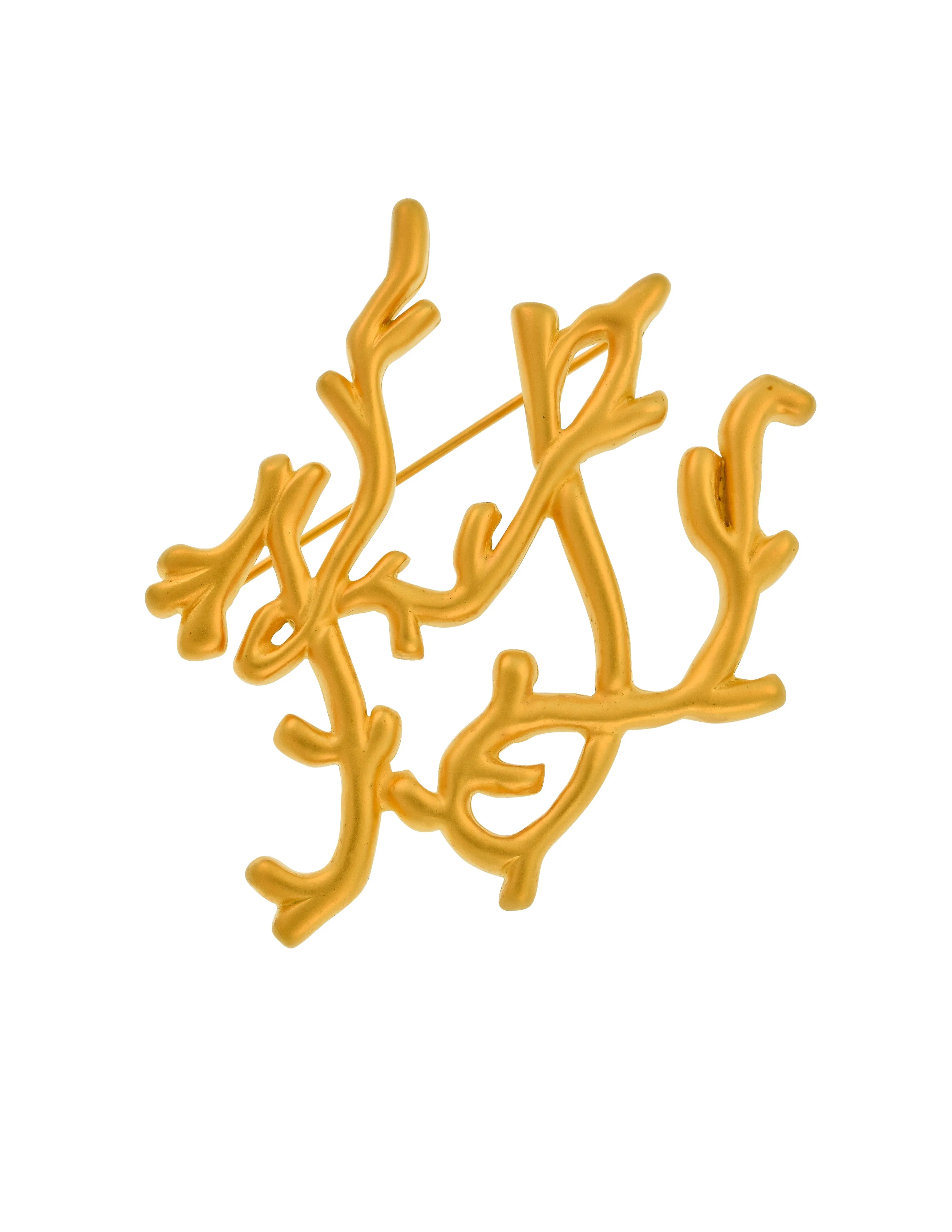Karl Lagerfeld Vintage SS 1991 Brushed Gold Plated KL Logo Branch Brooch Pin
