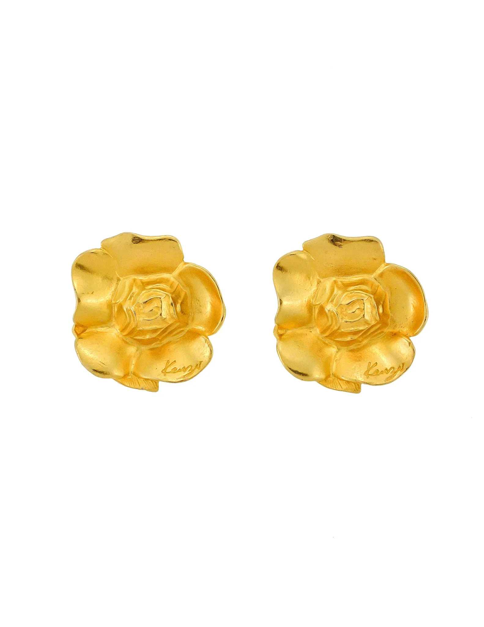 Kenzo Vintage Gold Flower Earrings