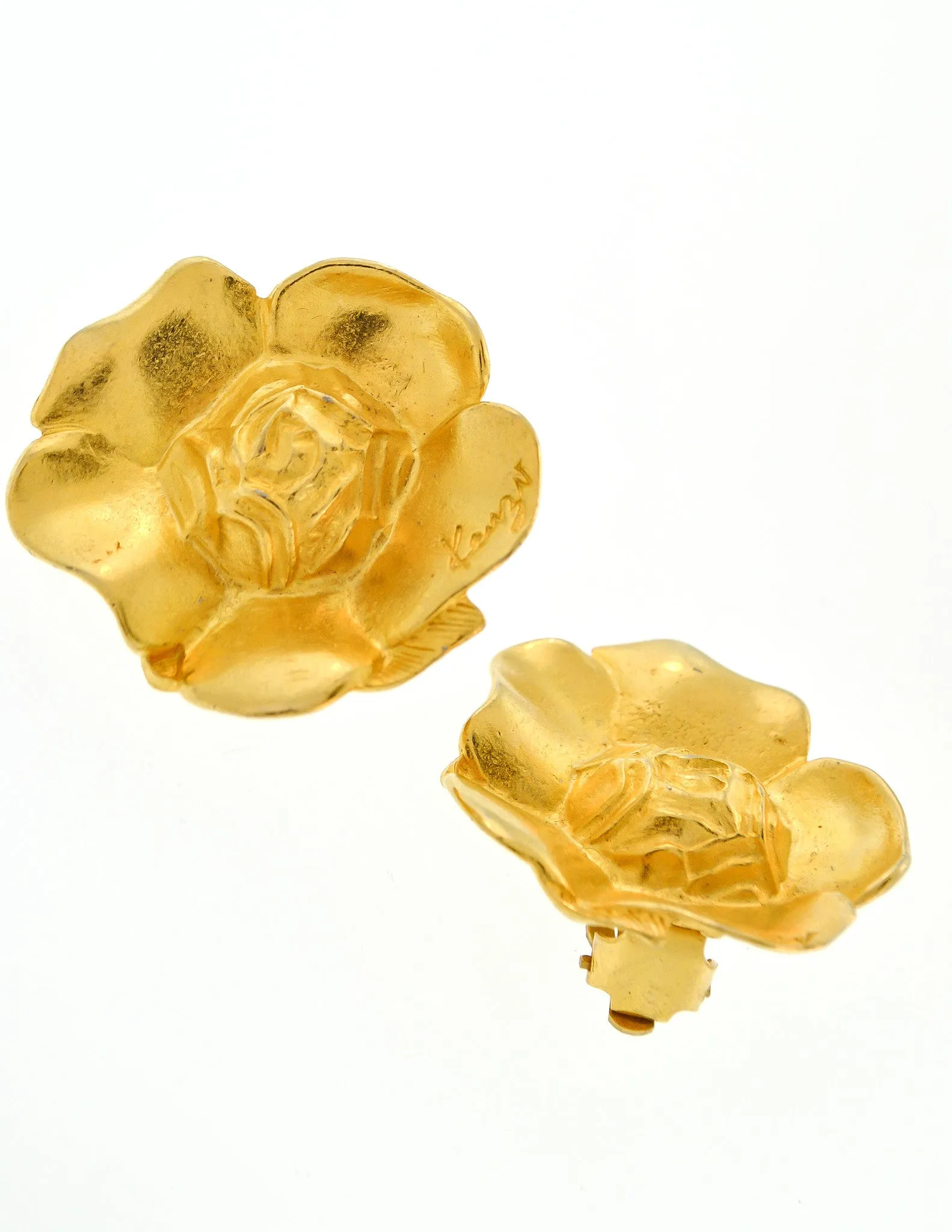 Kenzo Vintage Gold Flower Earrings