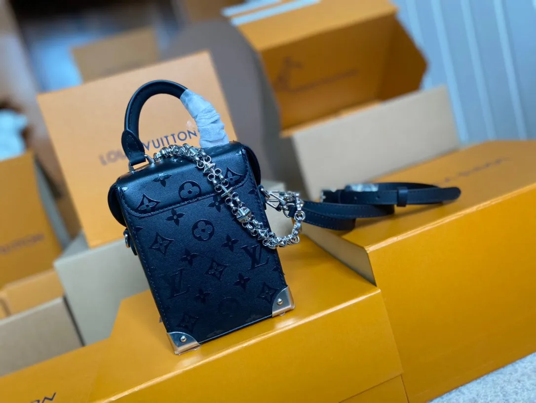 Louis Vuitton CAMERA BOX BAG 17 IN BLACK MONOGRAM EMBOSSED CALFSKIN SILVER CHAIN