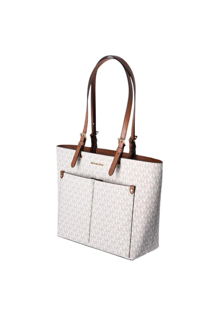 Michael Kors Jet Set Medium Logo Pocket Tote Bag Signature In Vanilla 35F3GTVT3B