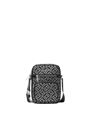 Michael Kors Jet Set Medium Metallic Logo Jacquard Crossbody Bag In Black Silver Noir Argent 35F4STTC2J