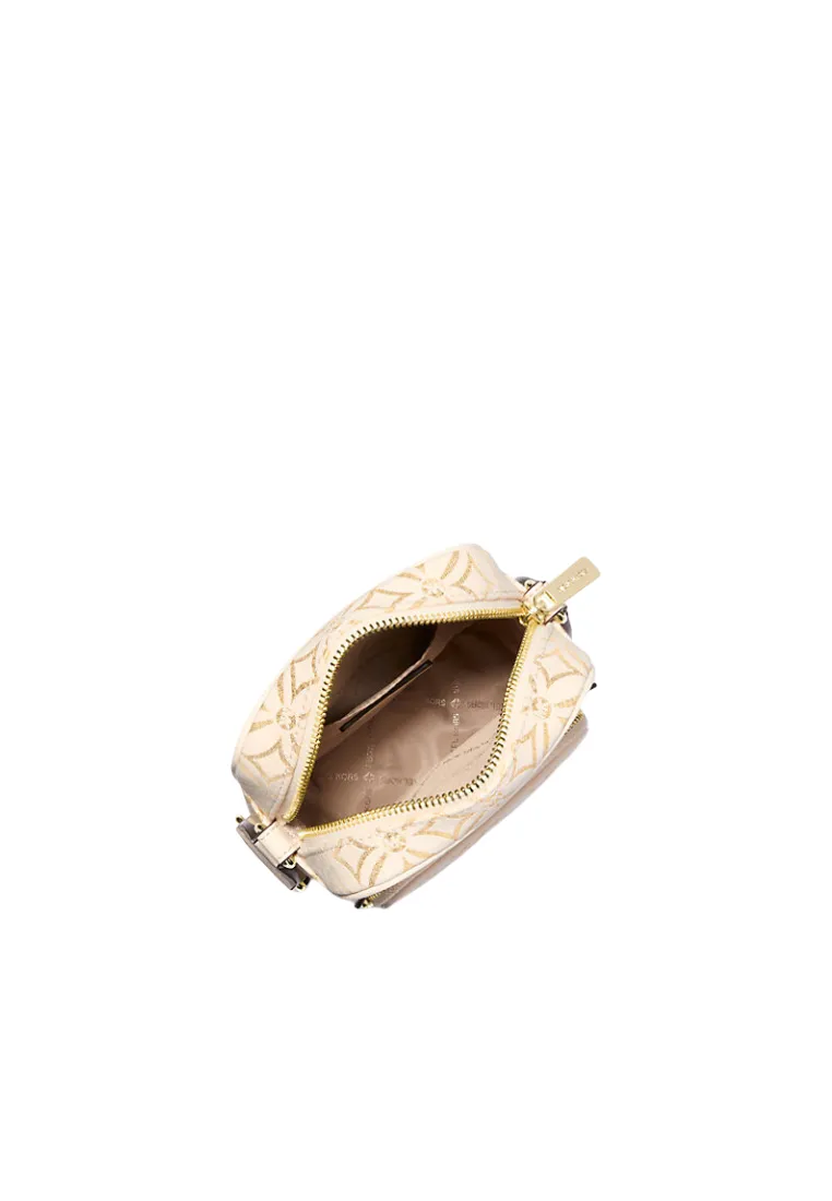Michael Kors Jet Set Medium Metallic Logo Jacquard Crossbody Bag In Light Cream Pale Multi 35F4GTTC2J