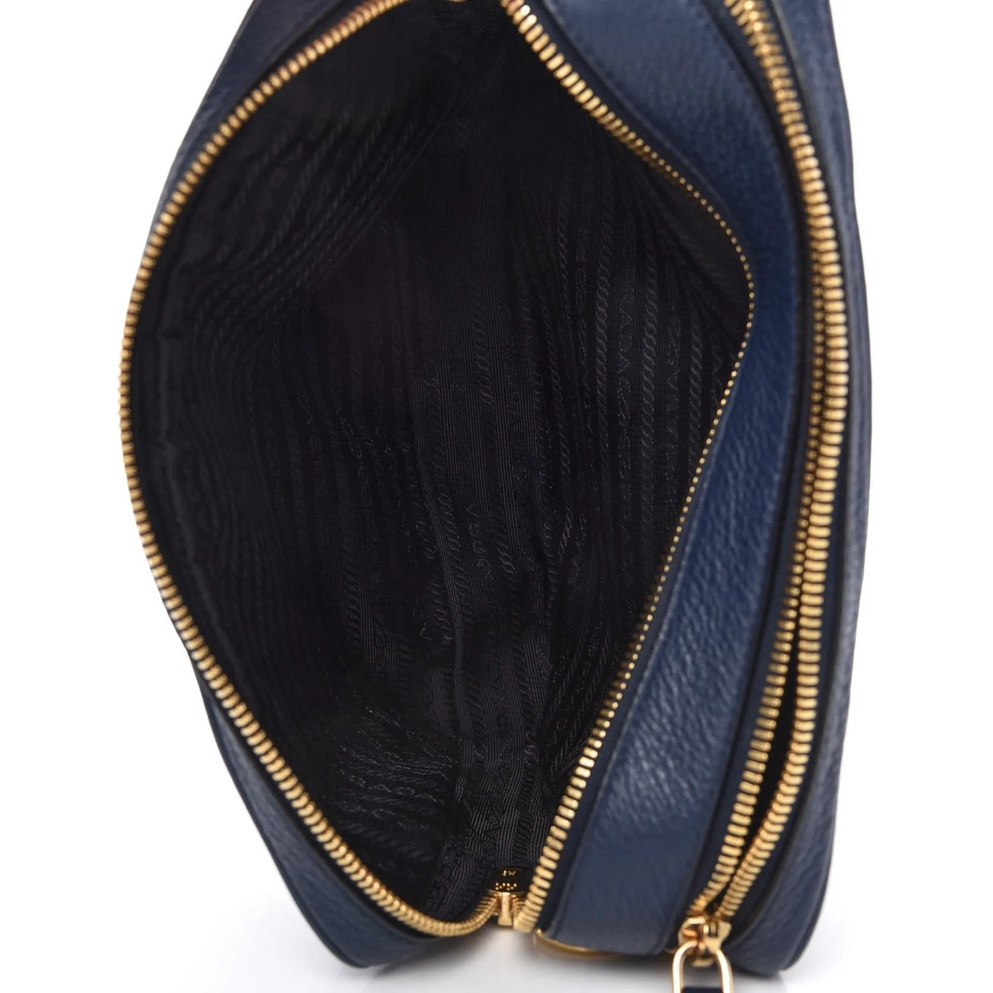 Prada Baltico Blue Vitello Phenix Leather Double Zip Crossbody Bag