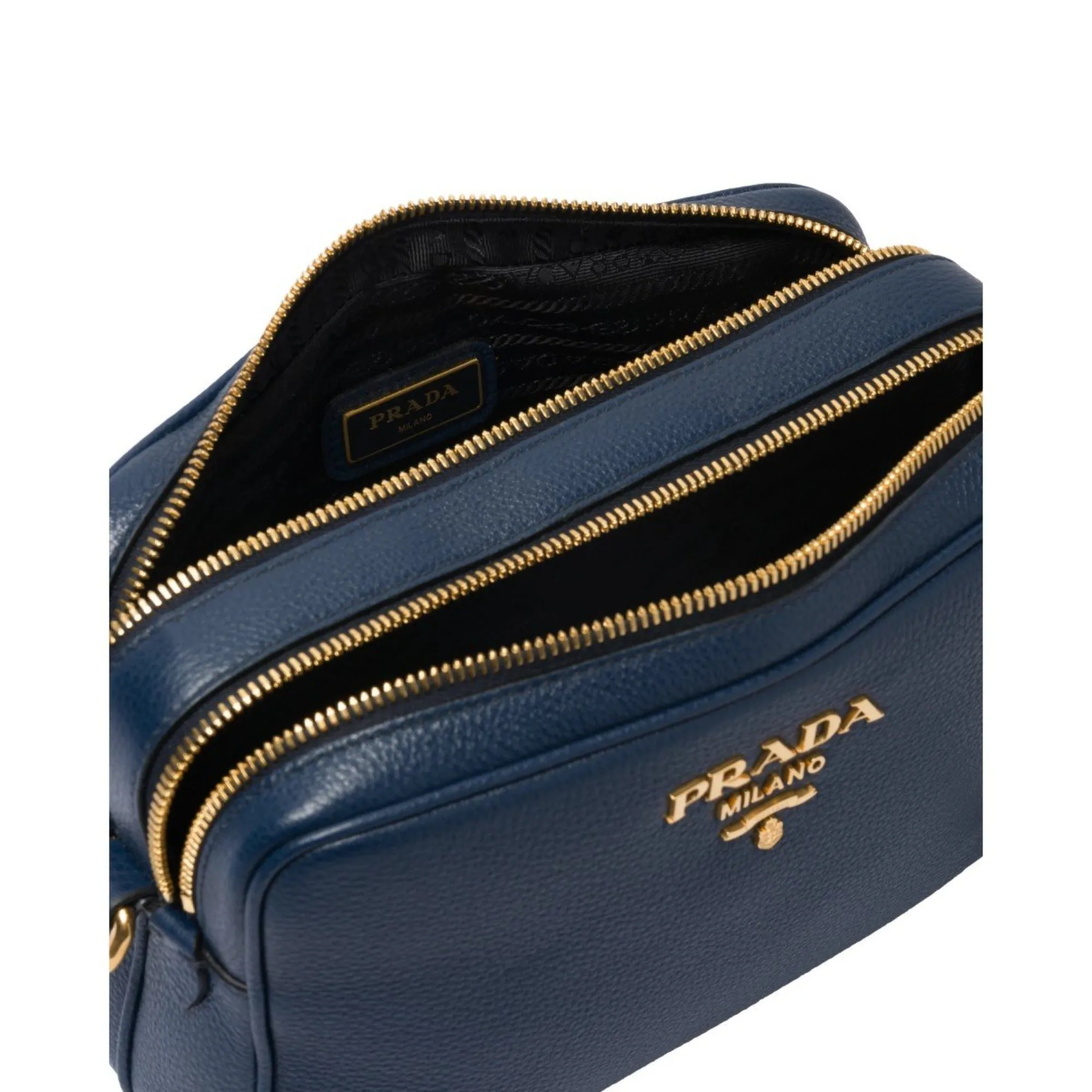 Prada Baltico Blue Vitello Phenix Leather Double Zip Crossbody Bag