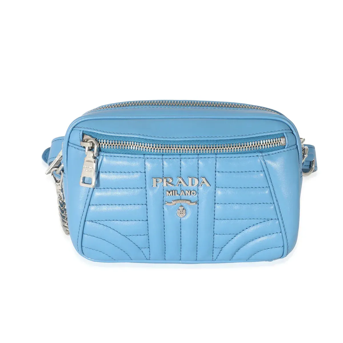 PRADA - Blue Soft Calf Impunture Diagramme Camera Belt Bag