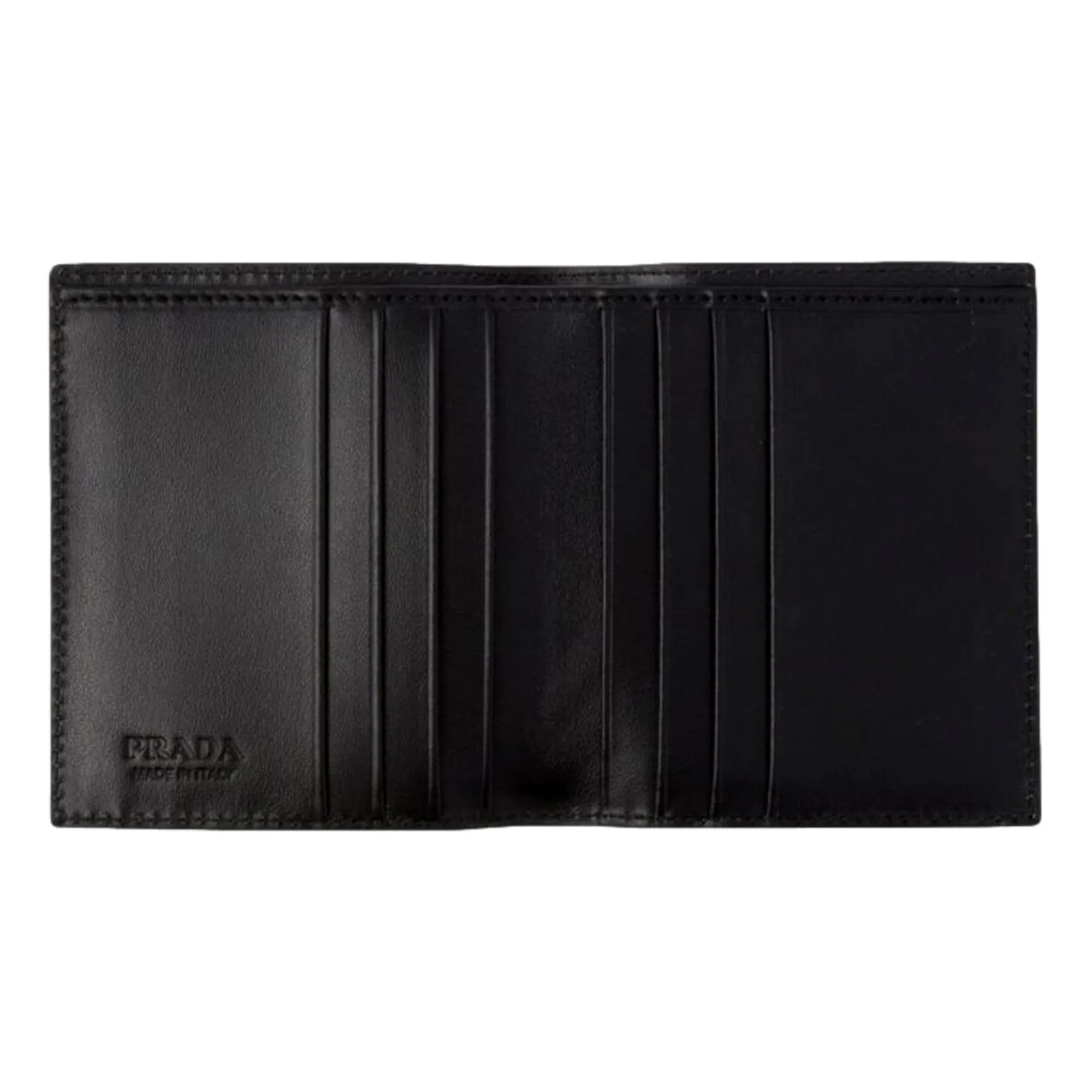 Prada Spazzolato Foldover Card Wallet Metallic Silver Embossed Leather