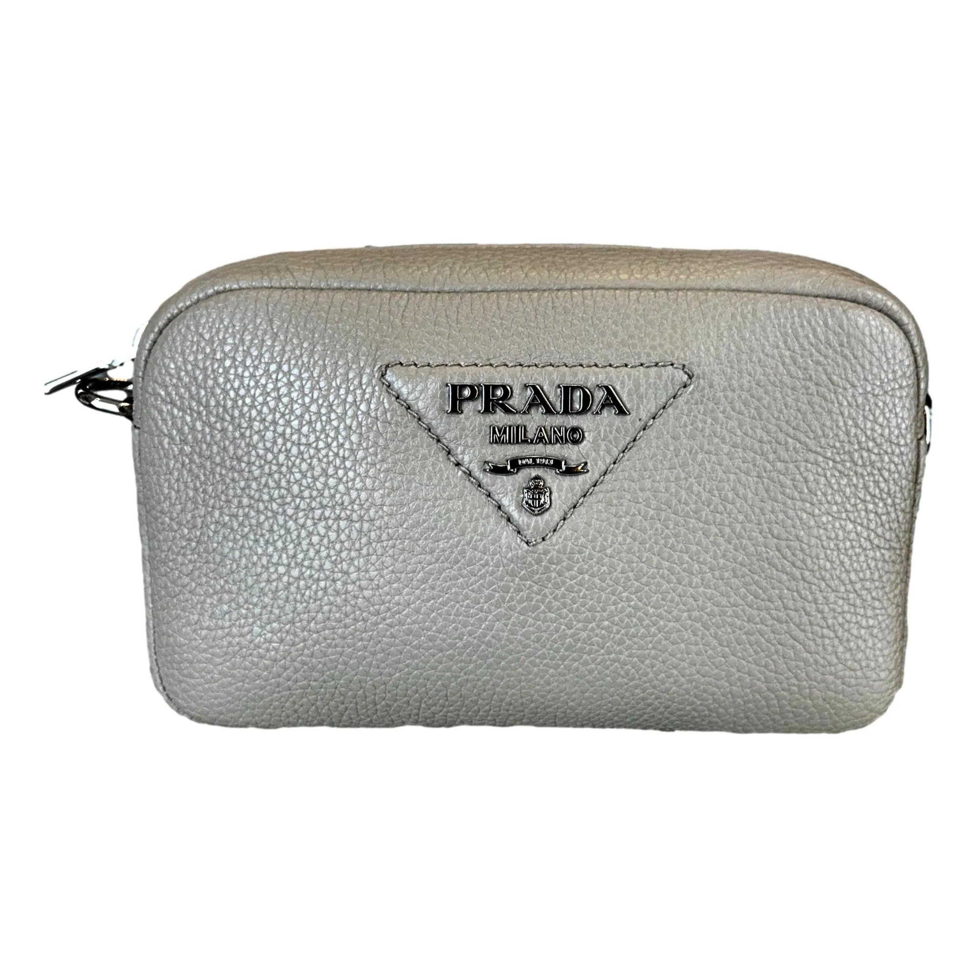 Prada Vitello Daino Leather Sabbia Beige Web Strap Camera Crossbody