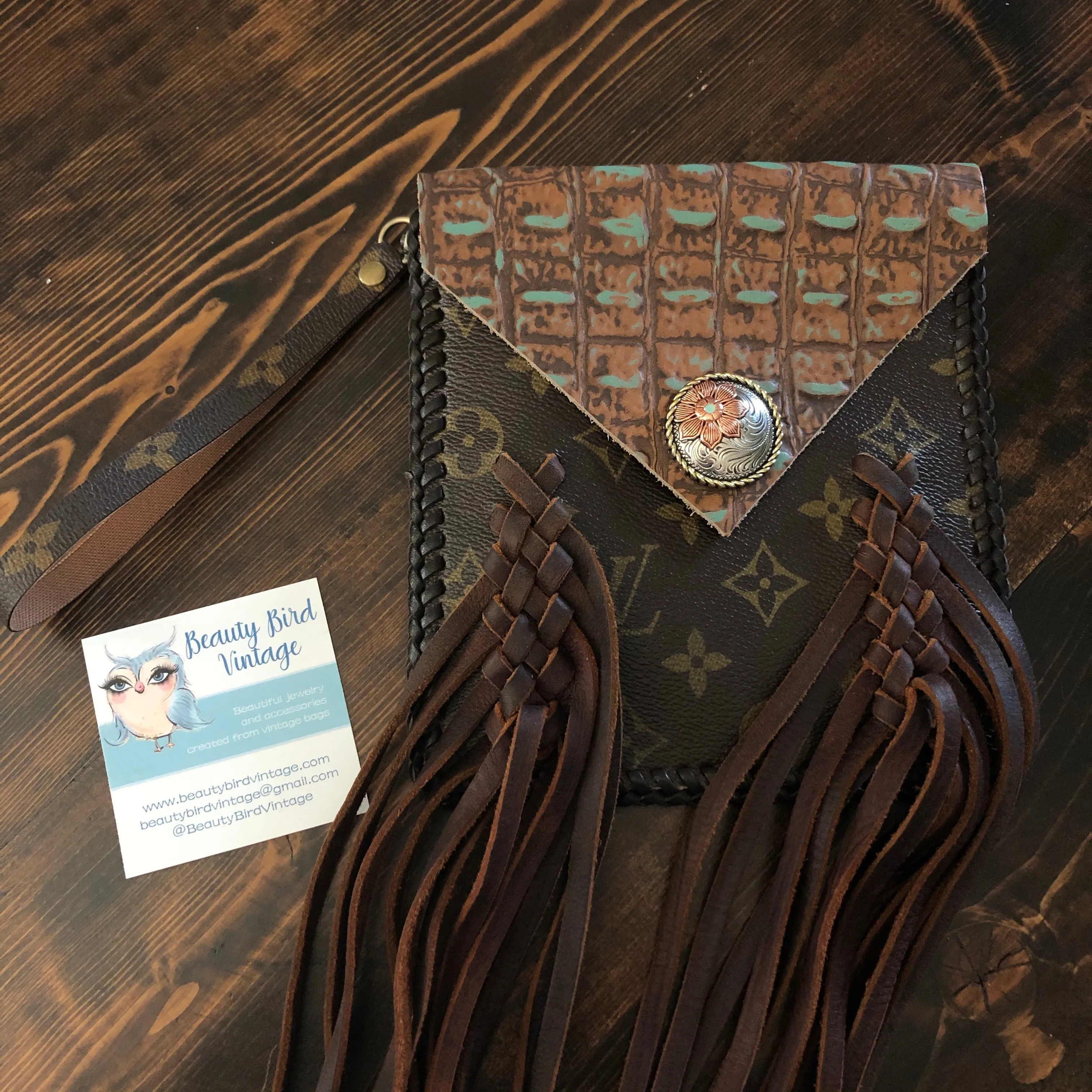The Hawk - Brown Vintage Clutch/Wristlet/Crossbody Bag
