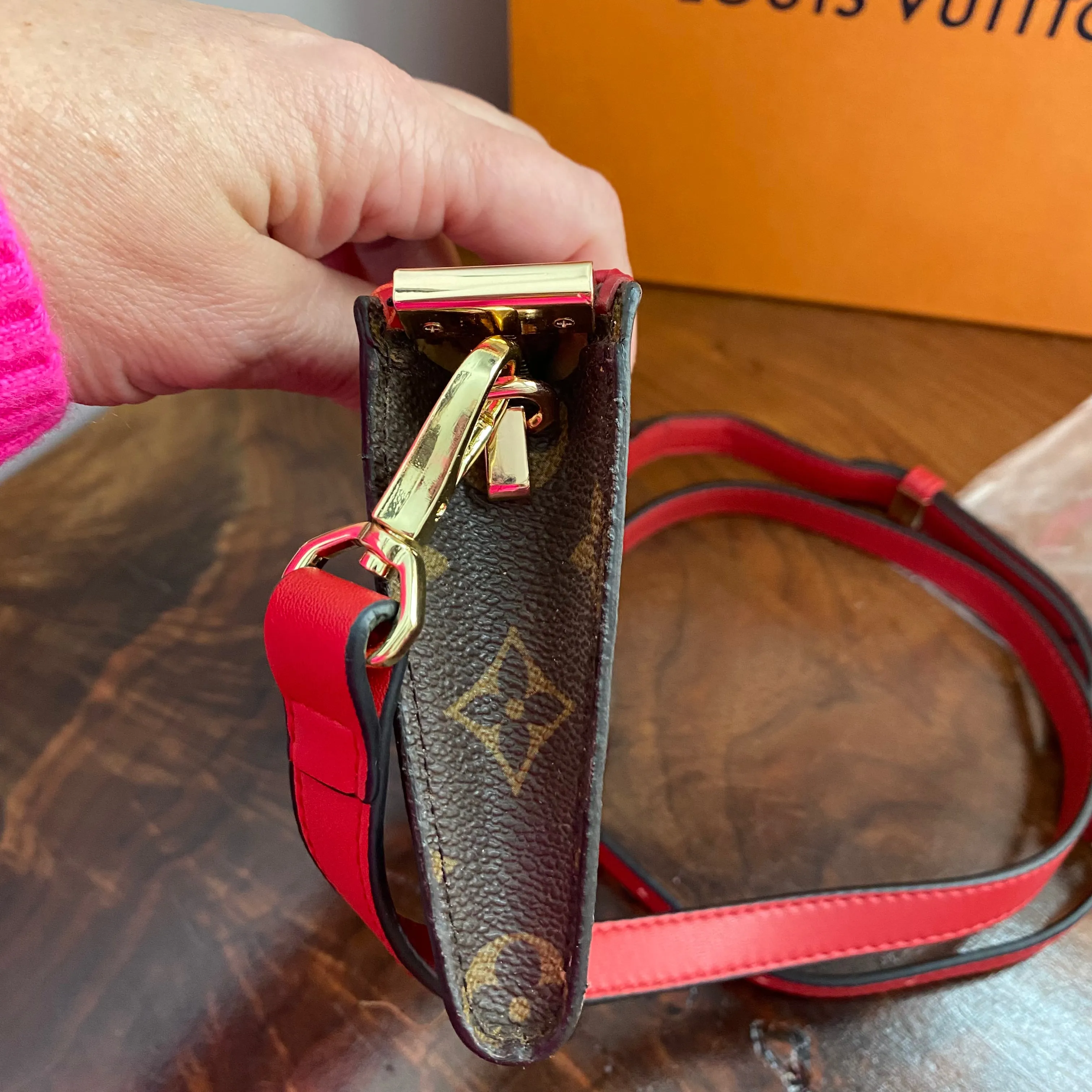 The Junco Crossbody - Vintage Monogram in Red