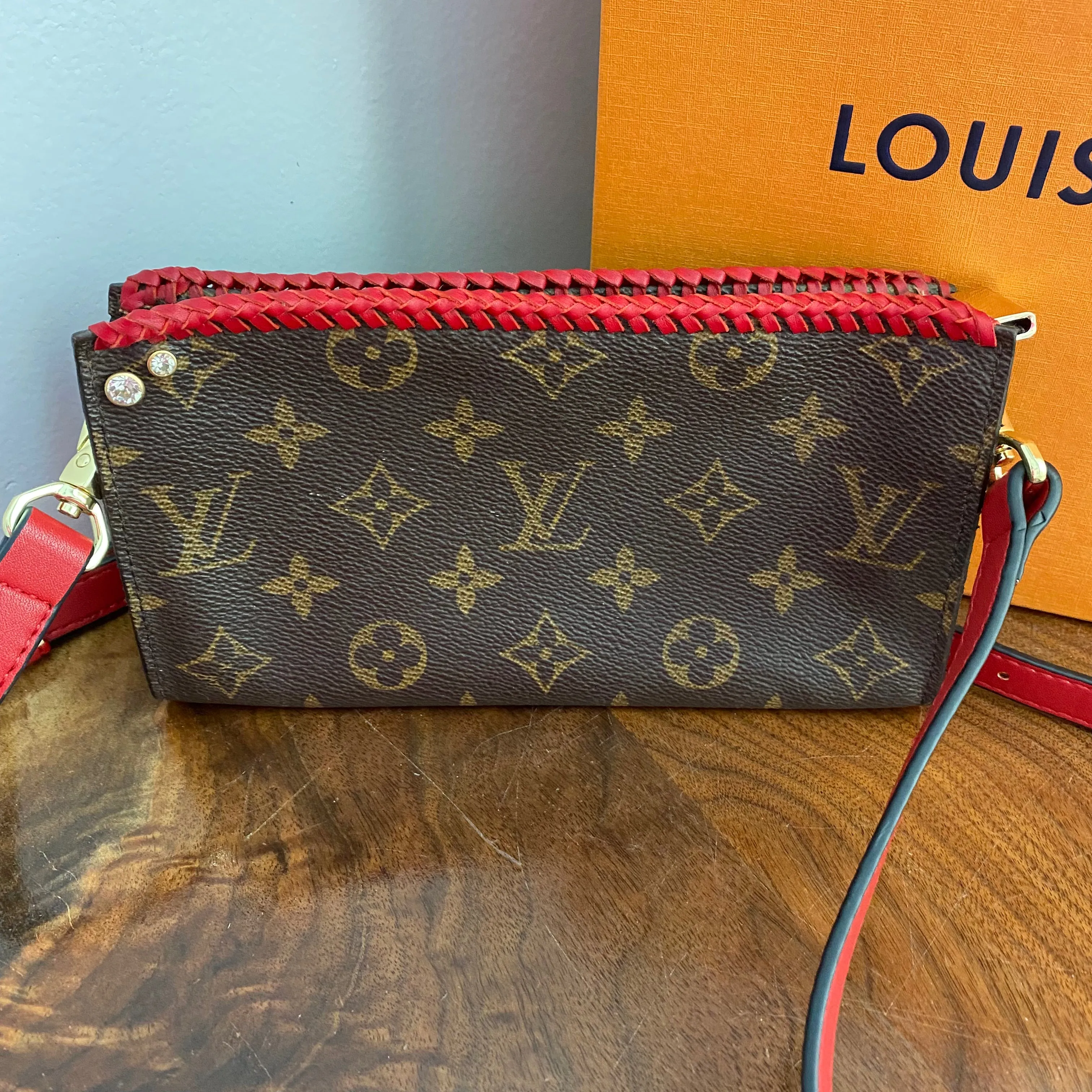 The Junco Crossbody - Vintage Monogram in Red