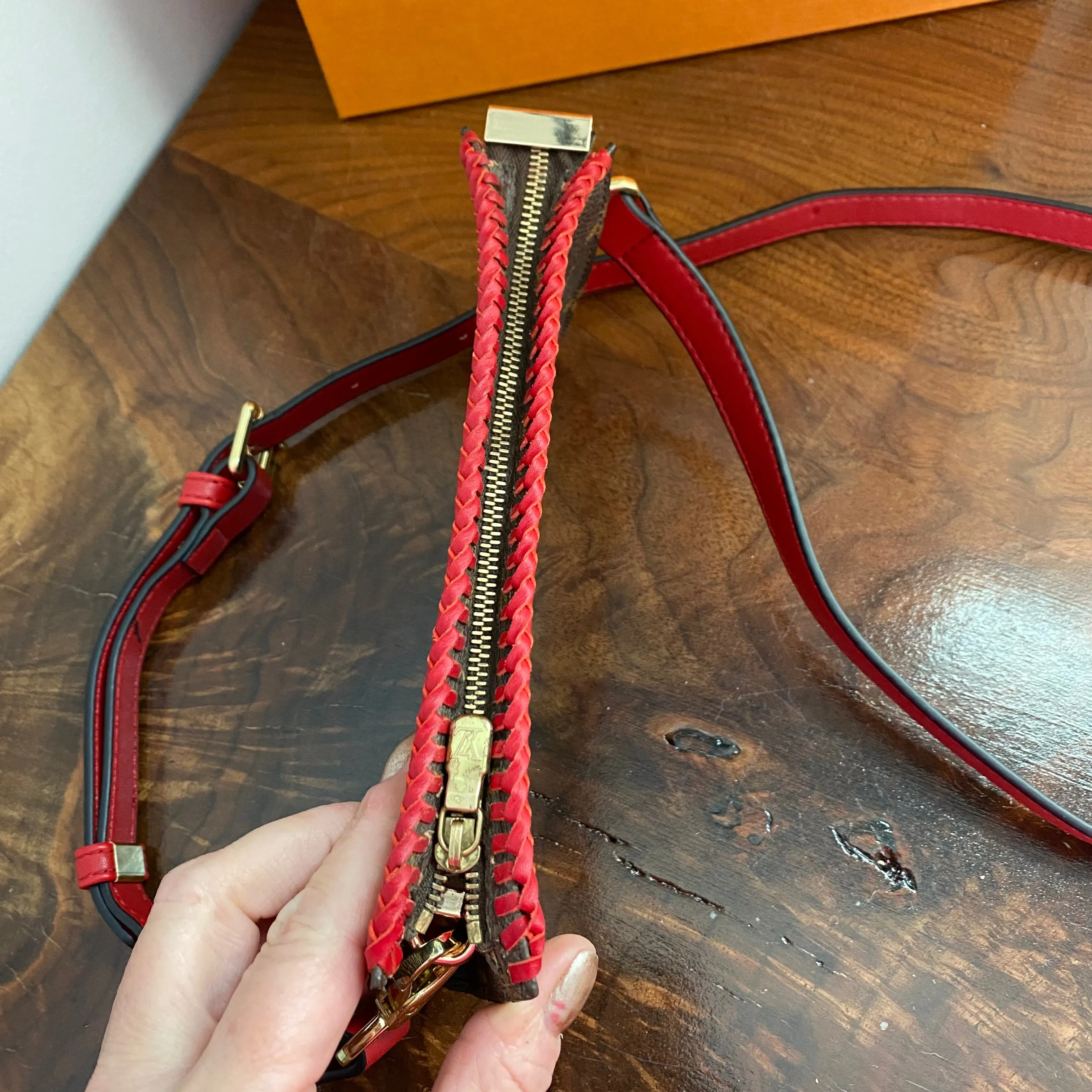 The Junco Crossbody - Vintage Monogram in Red