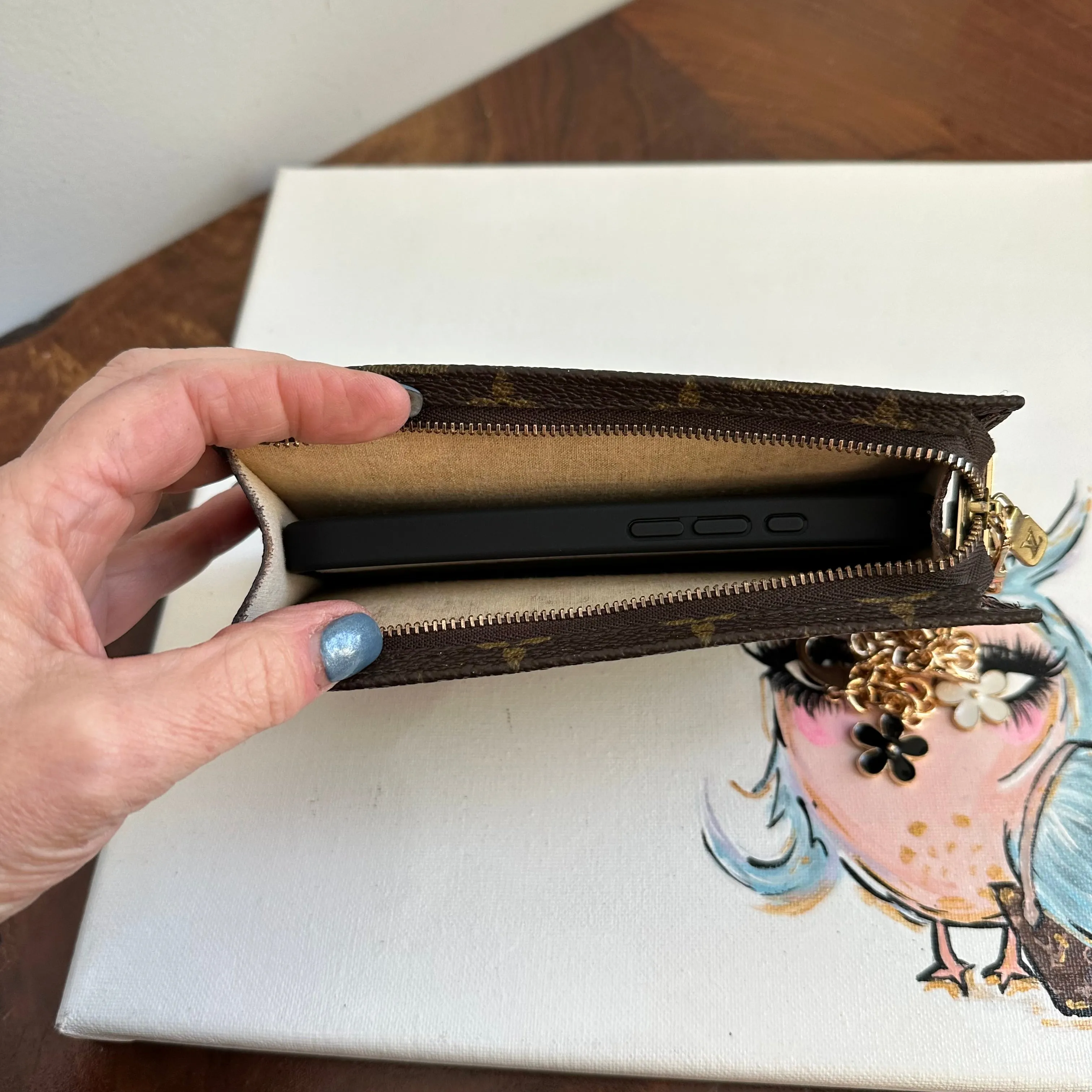 The Junco - Upcycled LV Monogram Wristlet