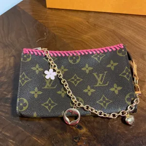 The Junco - Vintage Monogram in Hot Pink Wristlet