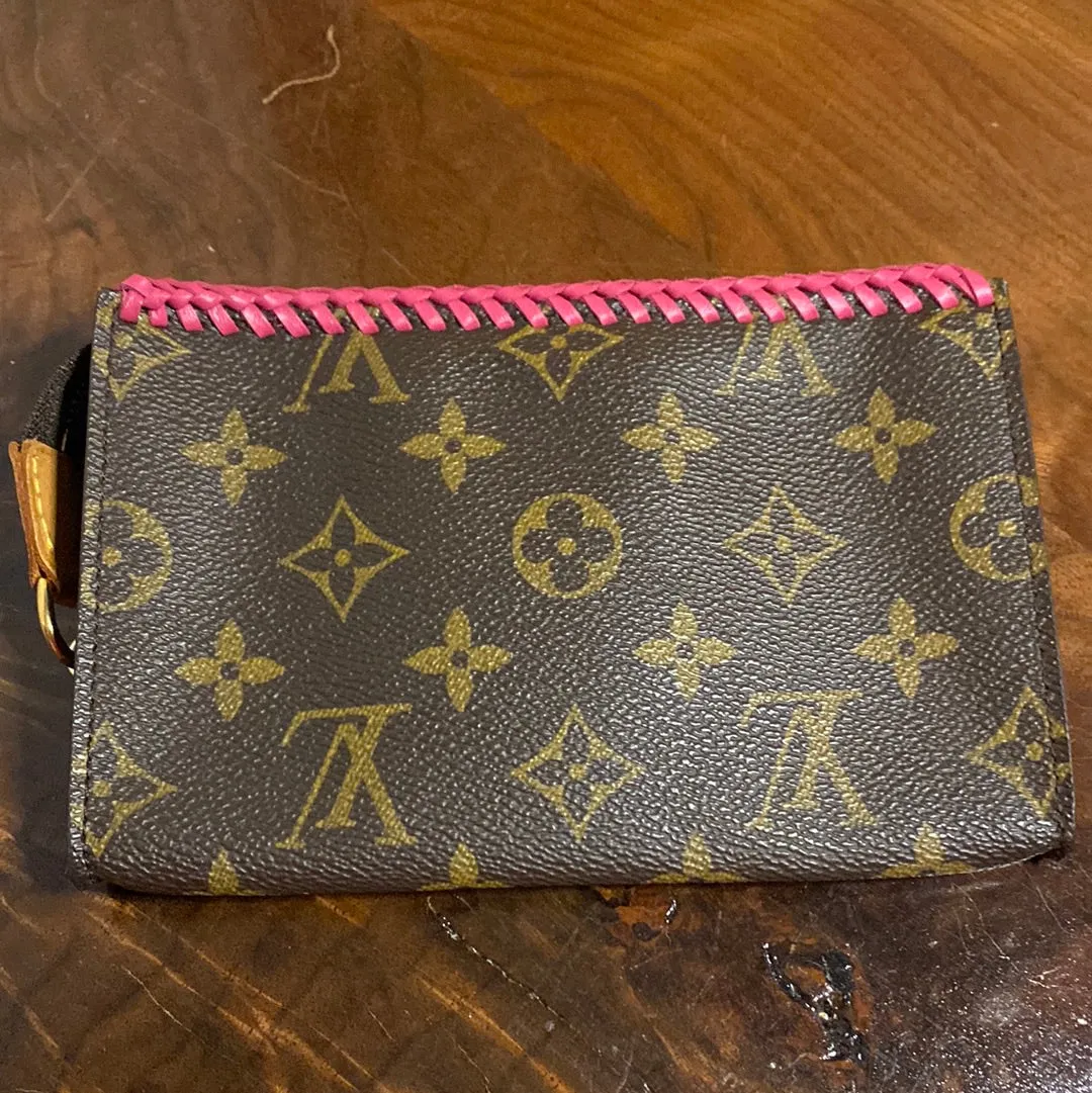 The Junco - Vintage Monogram in Hot Pink Wristlet