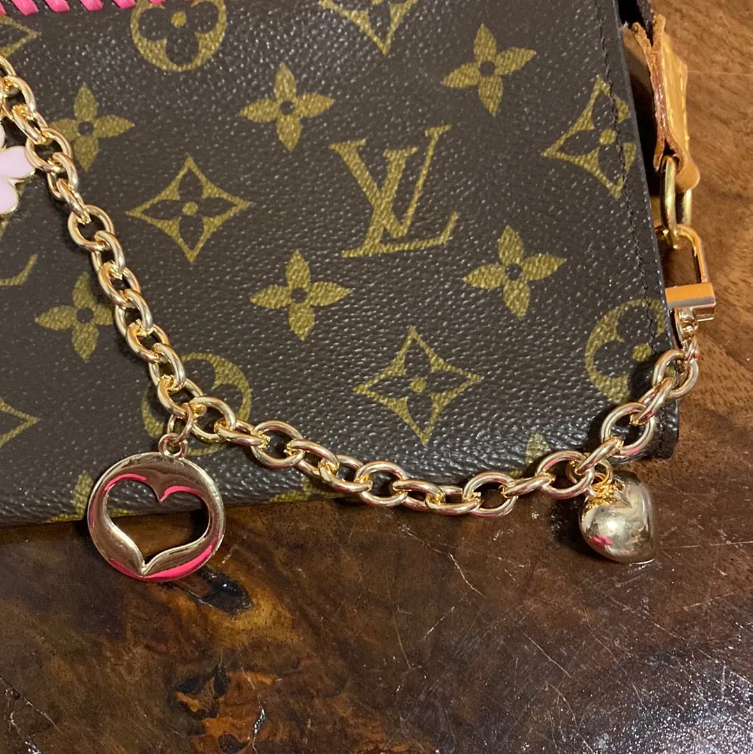 The Junco - Vintage Monogram in Hot Pink Wristlet