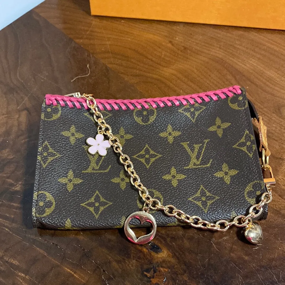 The Junco - Vintage Monogram in Hot Pink Wristlet