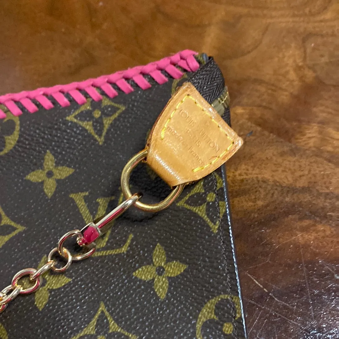 The Junco - Vintage Monogram in Hot Pink Wristlet