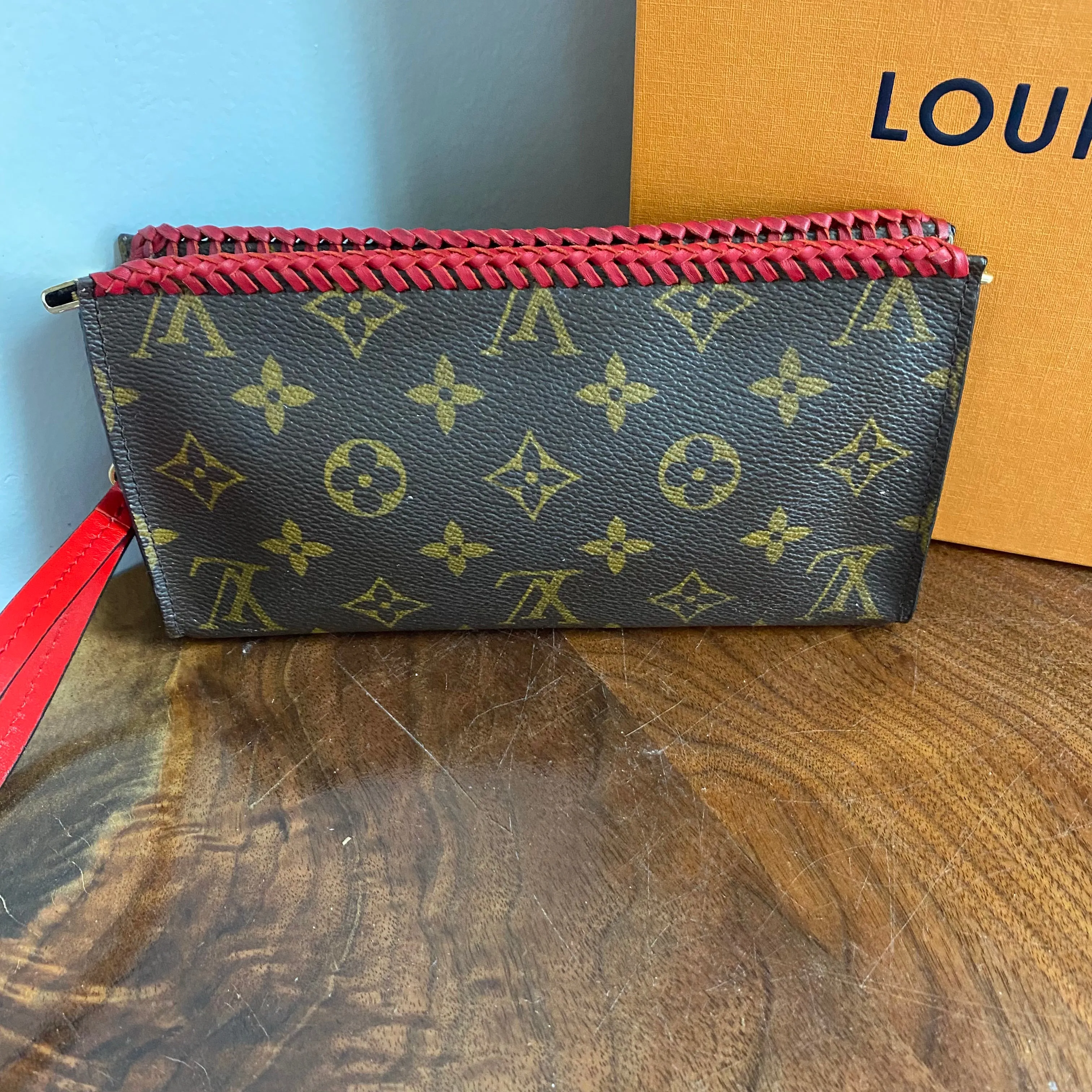 The Junco - Vintage Monogram Wristlet in Red