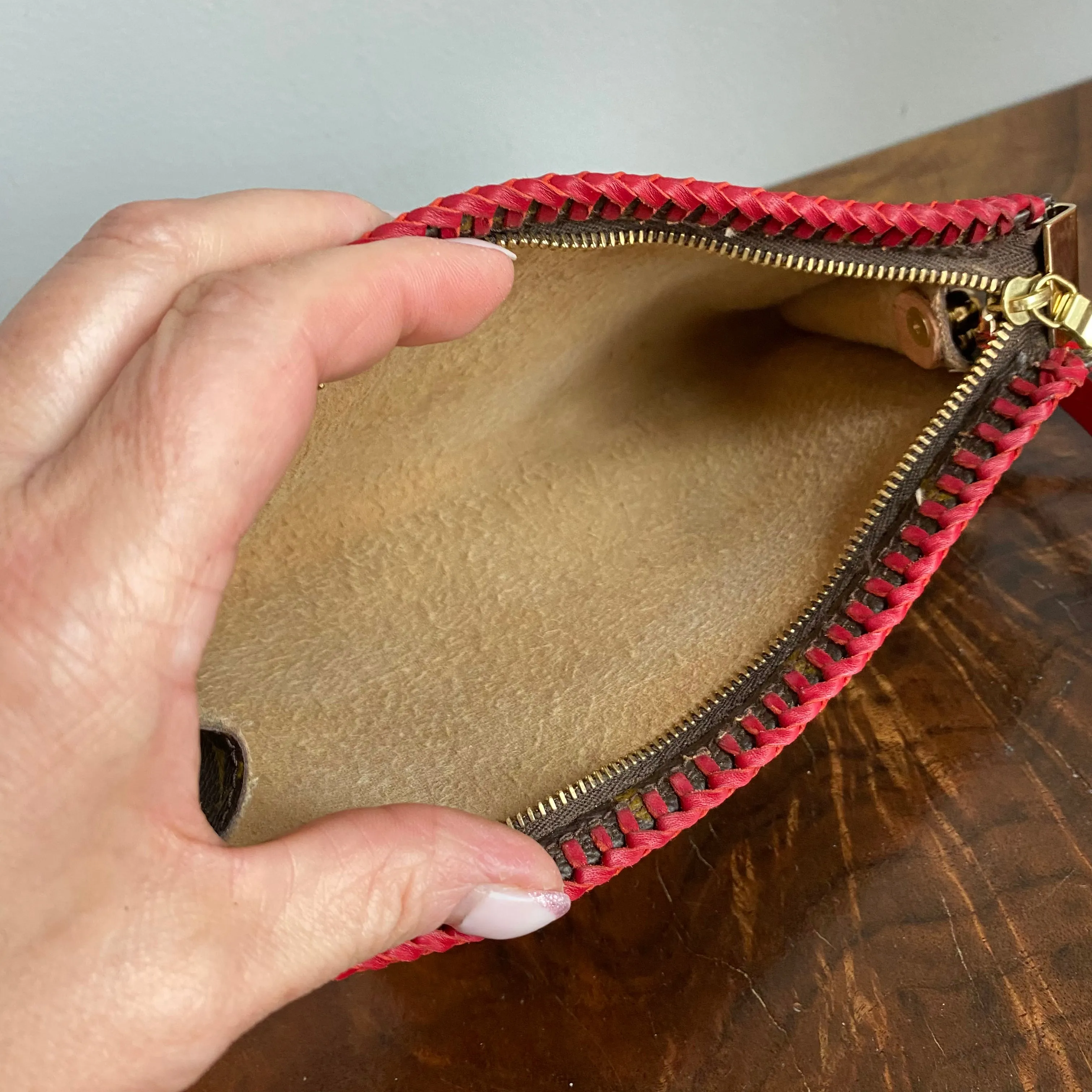The Junco - Vintage Monogram Wristlet in Red