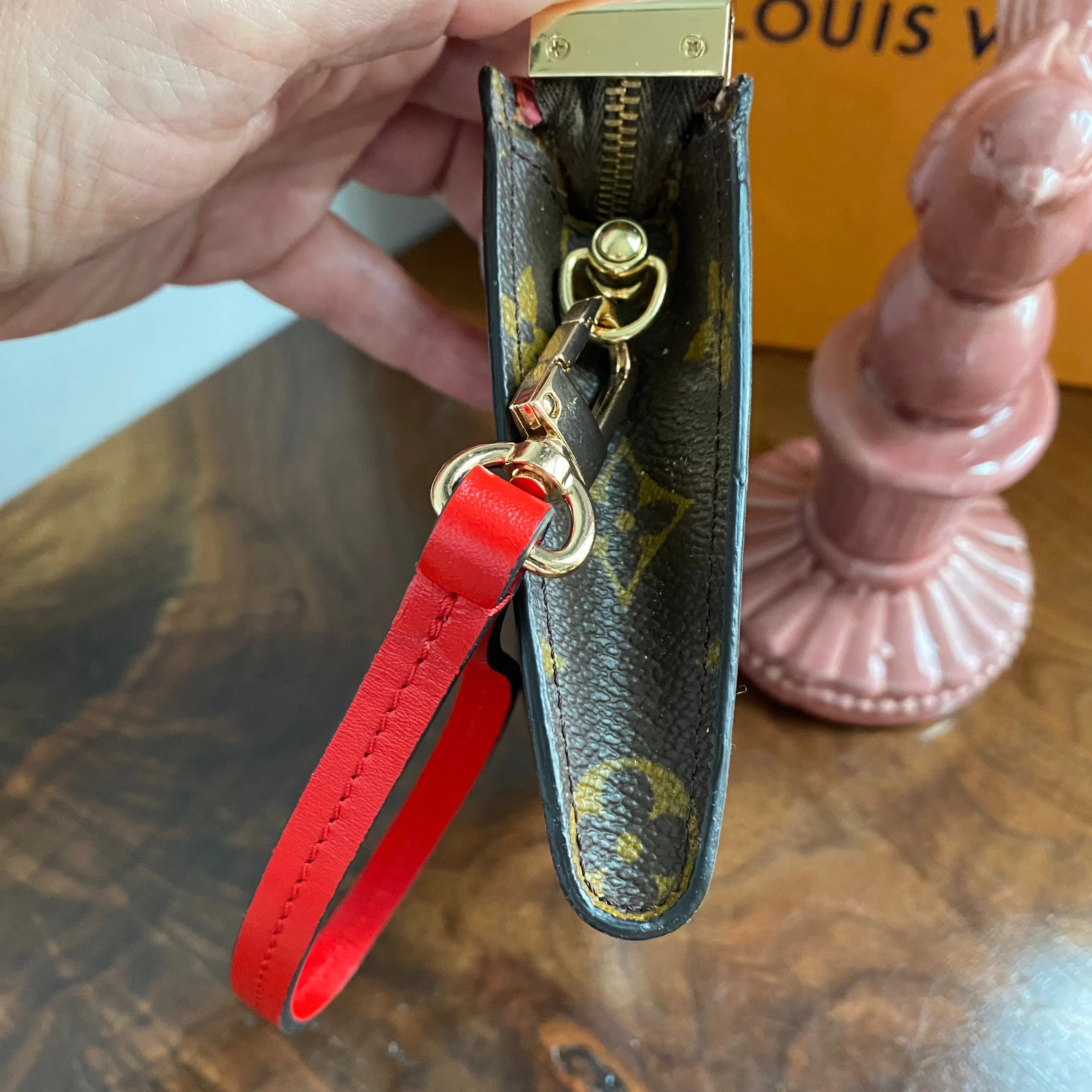The Junco - Vintage Monogram Wristlet in Red
