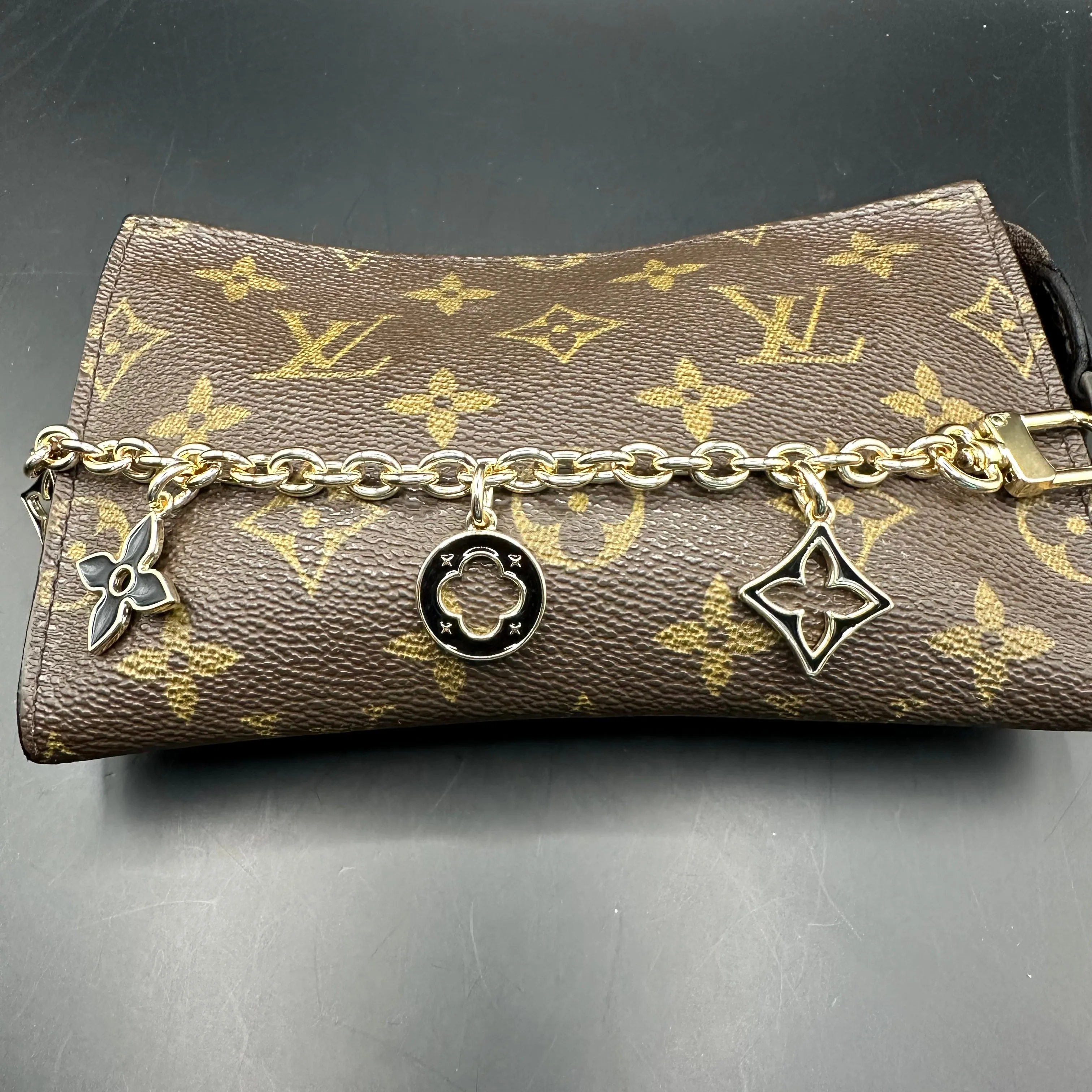 The Junco Wristlet - Vintage Monogram in Black